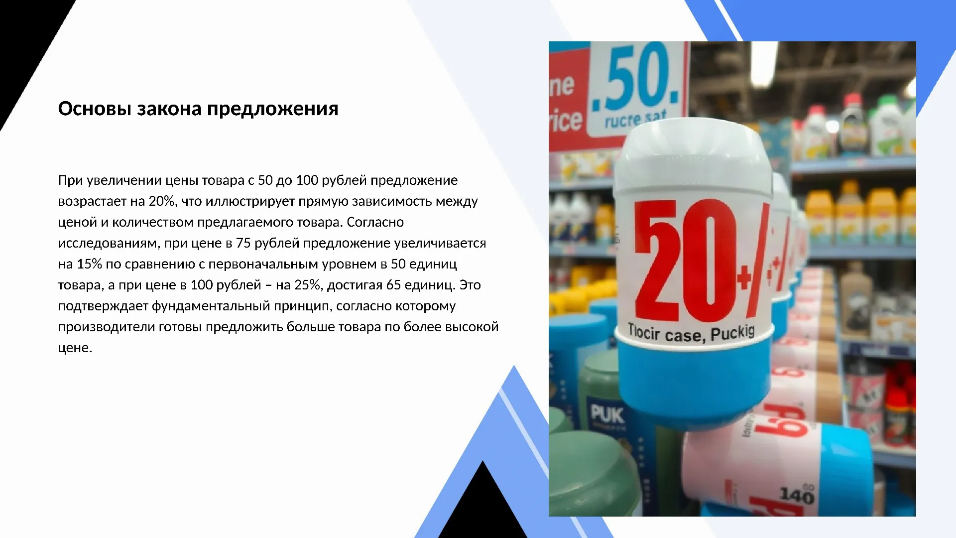 Основы закона предложения - слайд для презентации на тему 