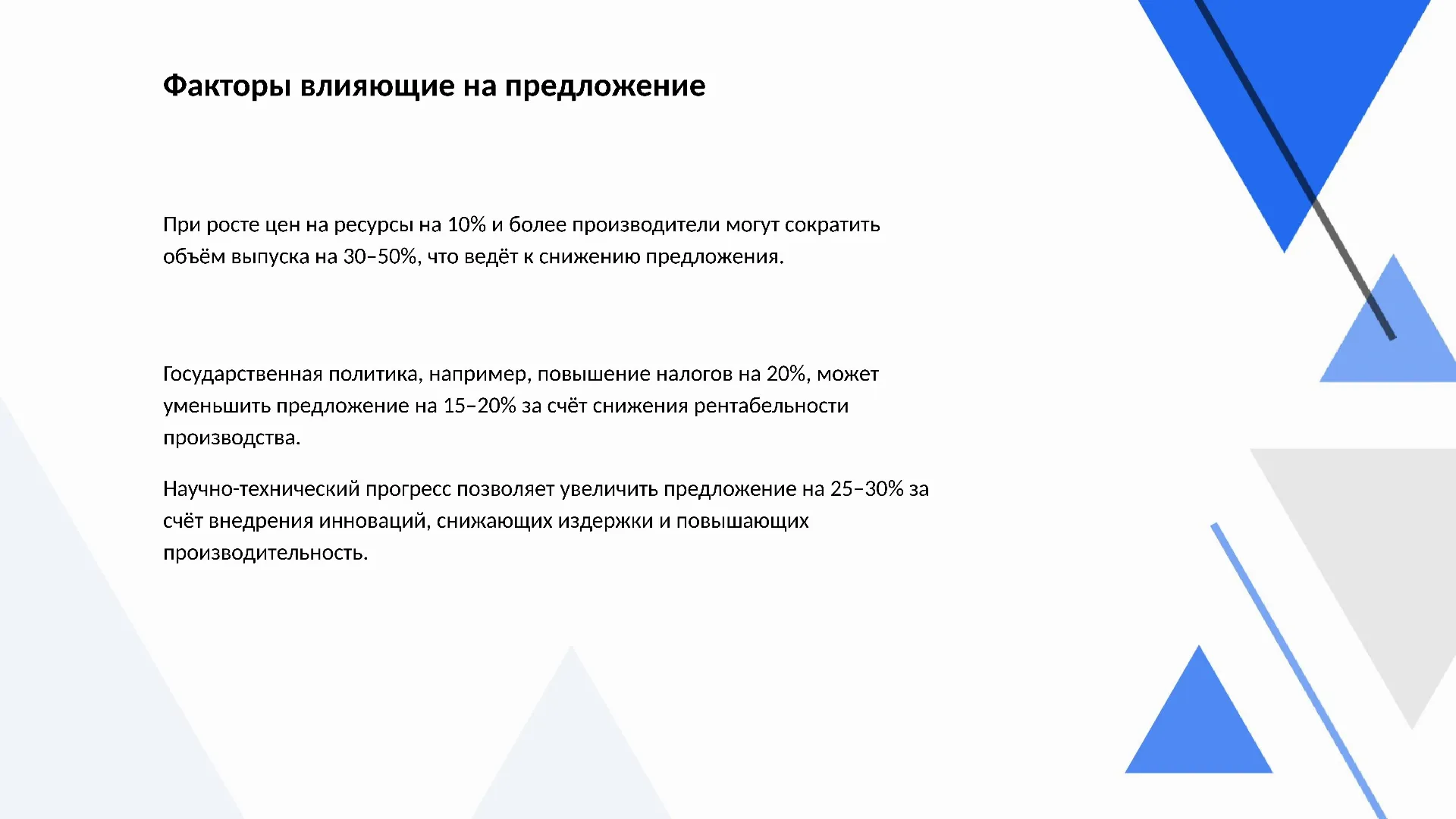Факторы влияющие на предложение - слайд для презентации на тему 