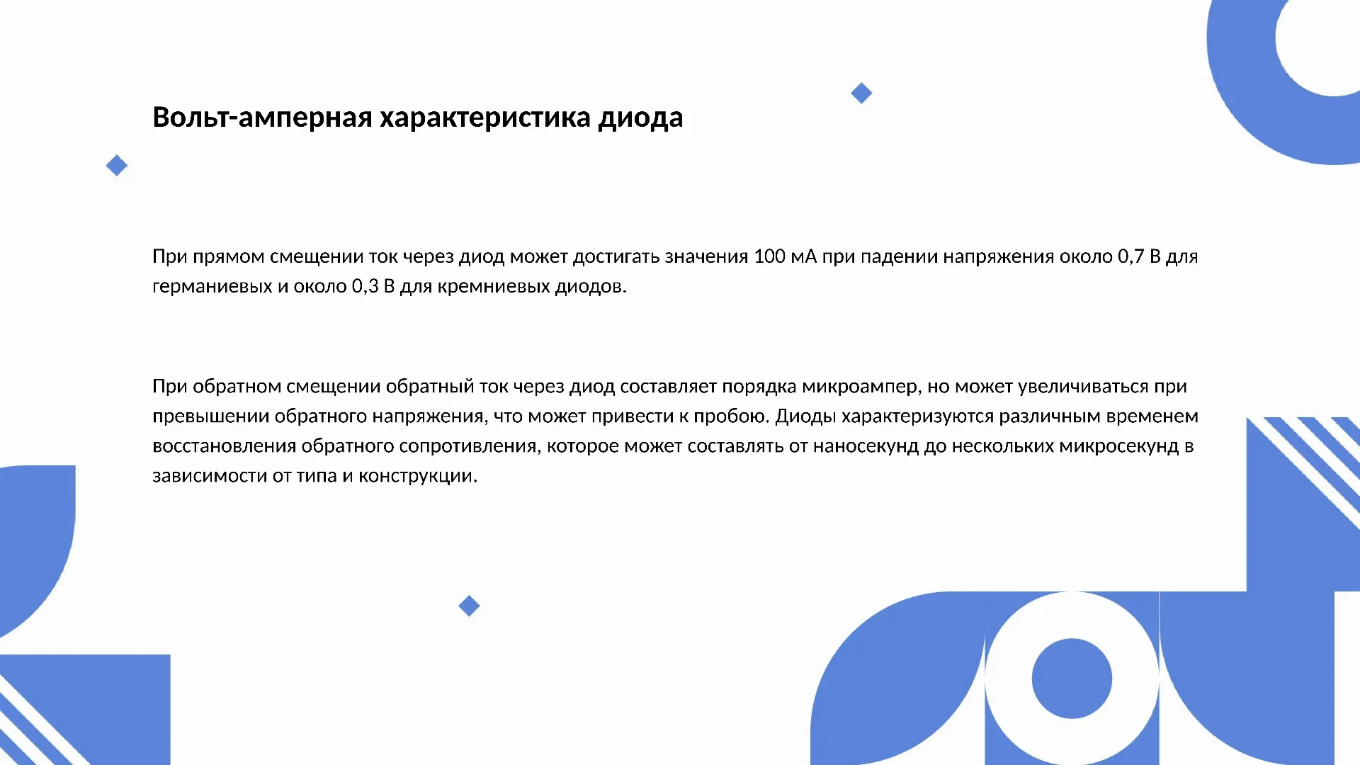 Вольт-амперная характеристика диода - слайд для презентации на тему 