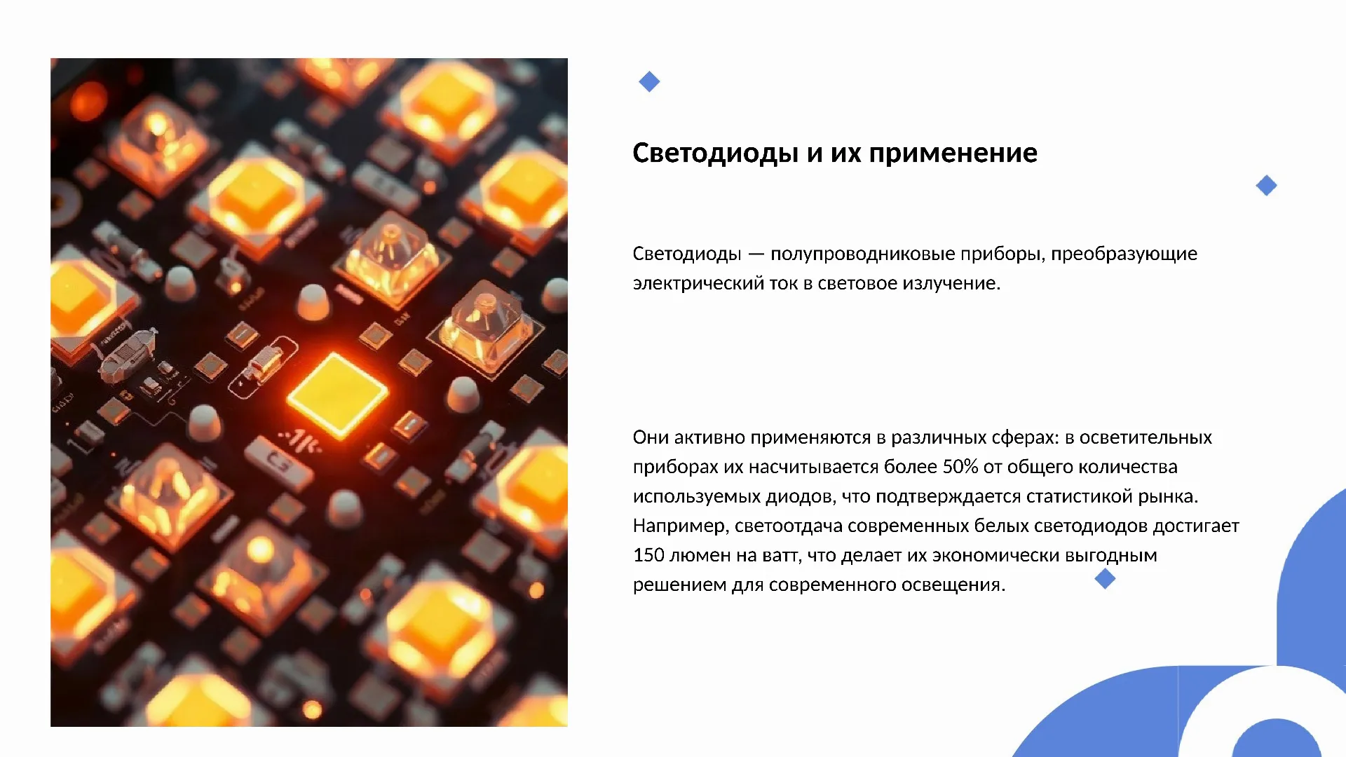 Светодиоды и их применение - слайд для презентации на тему 