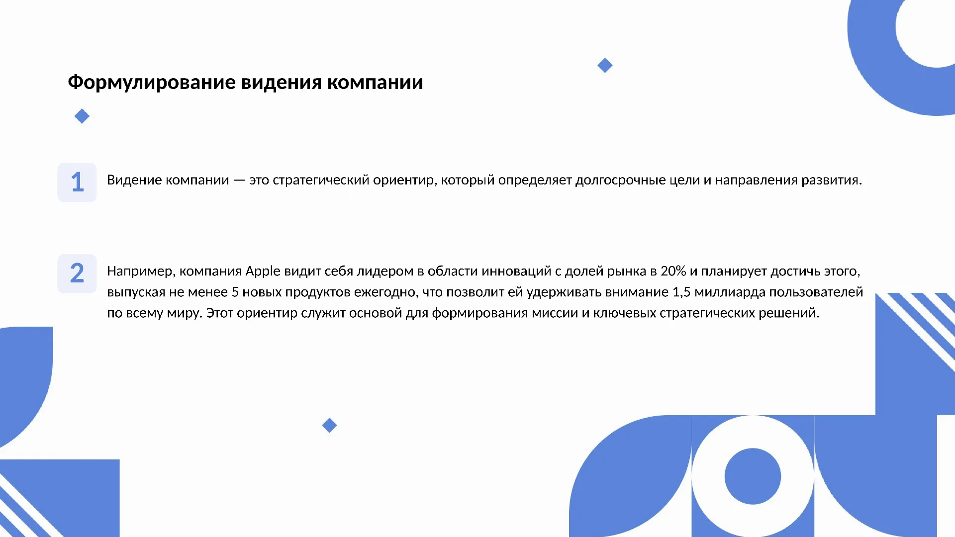 Формулирование видения компании - слайд для презентации на тему 