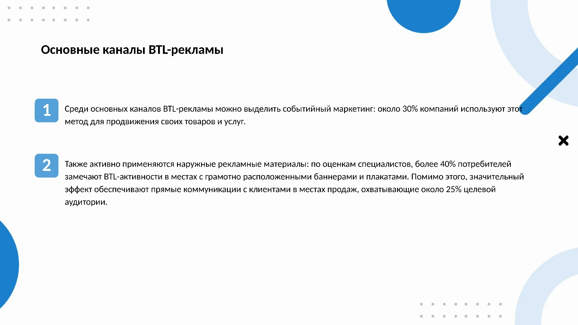Основные каналы BTL-рекламы - слайд для презентации на тему 