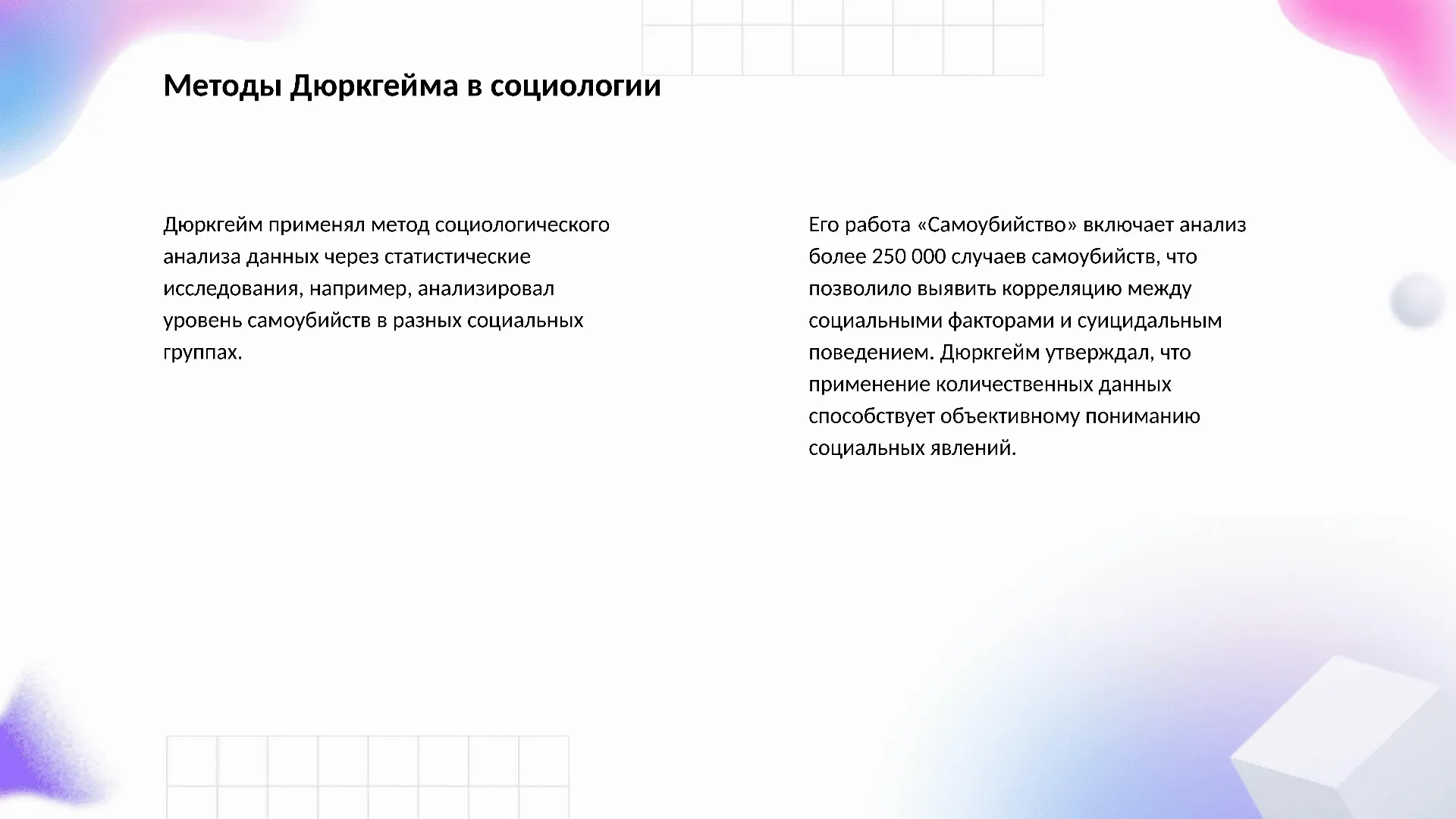 Методы Дюркгейма в социологии - слайд для презентации на тему 