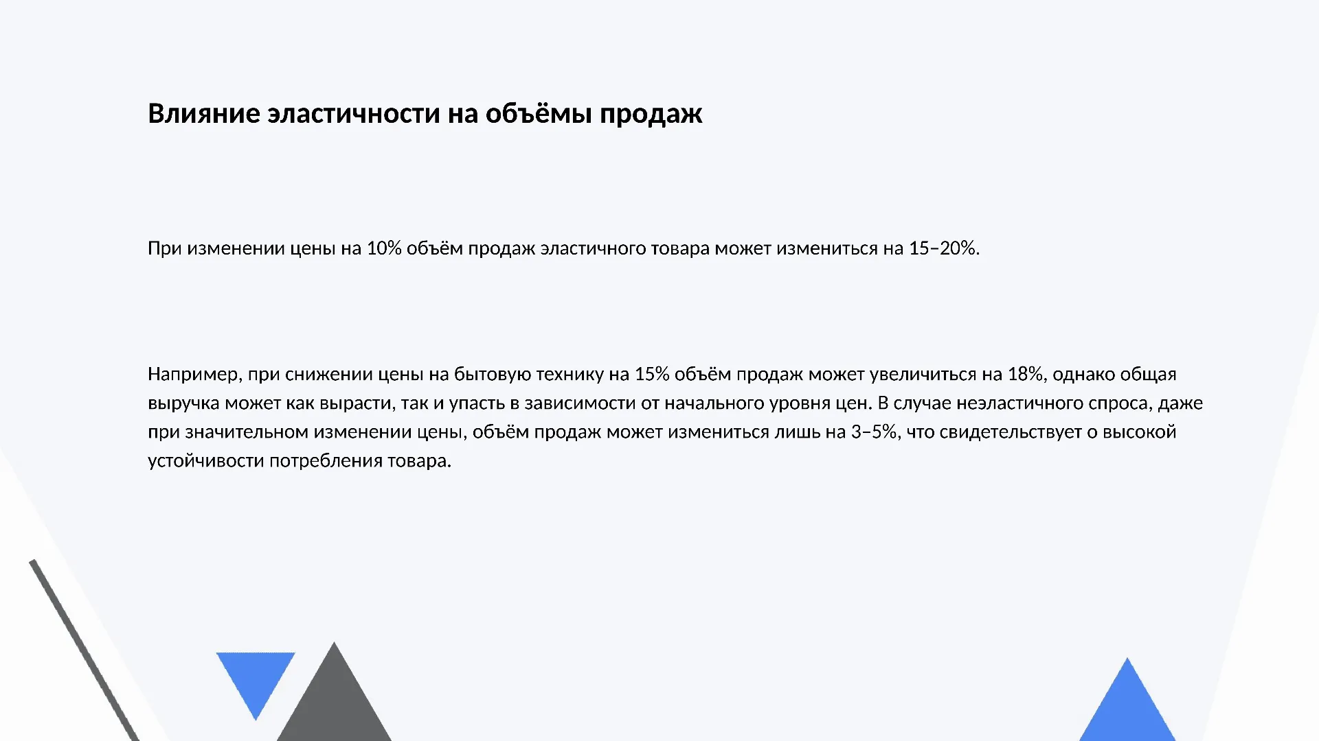 Влияние эластичности на объёмы продаж - слайд для презентации на тему 