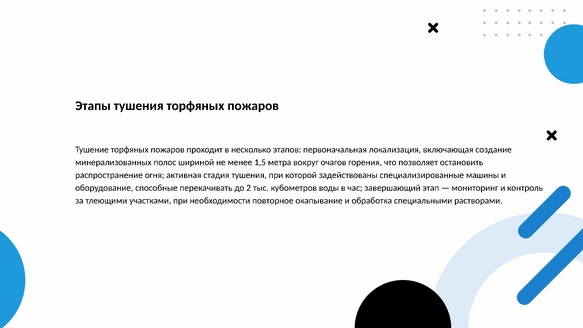 Этапы тушения торфяных пожаров - слайд для презентации на тему 