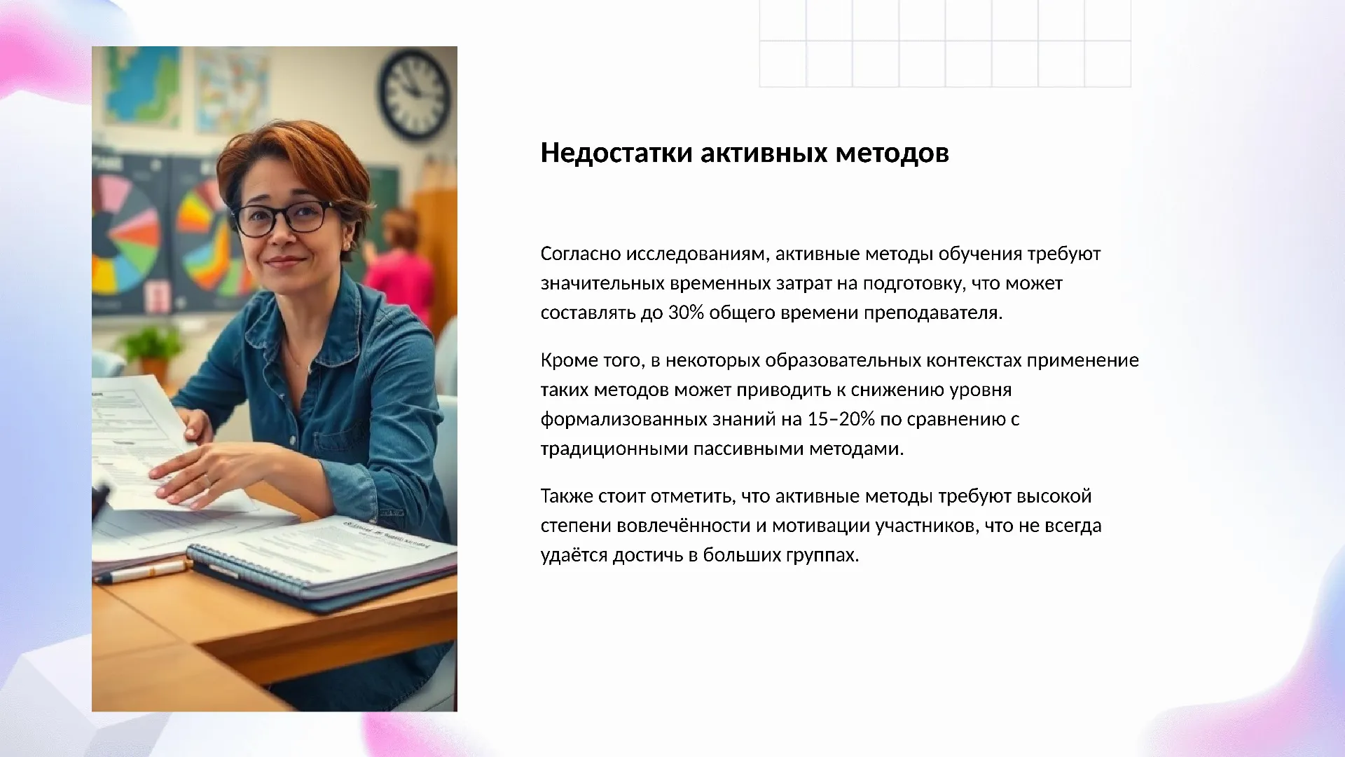 Недостатки активных методов - слайд для презентации на тему 