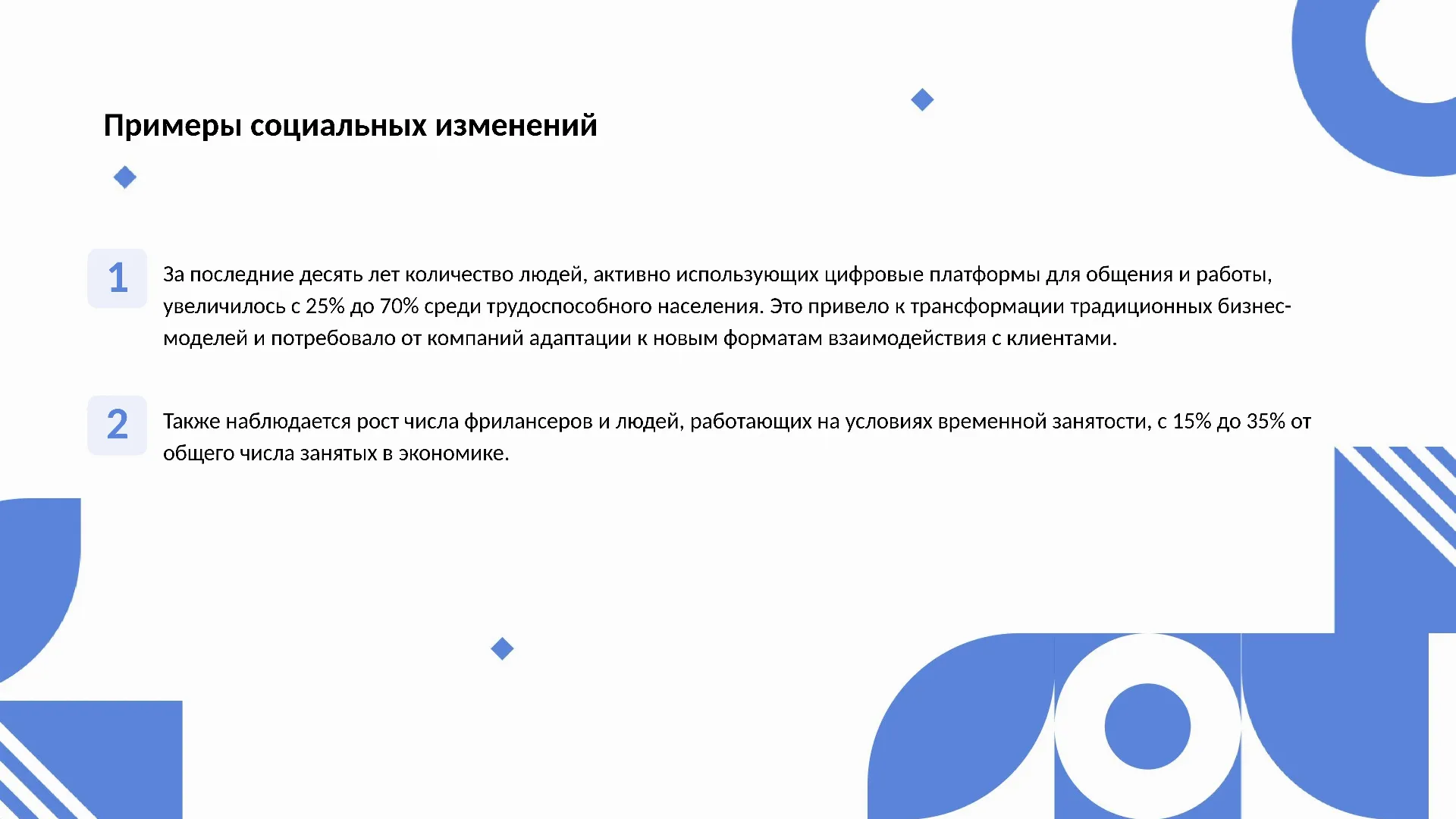 Примеры социальных изменений - слайд для презентации на тему 