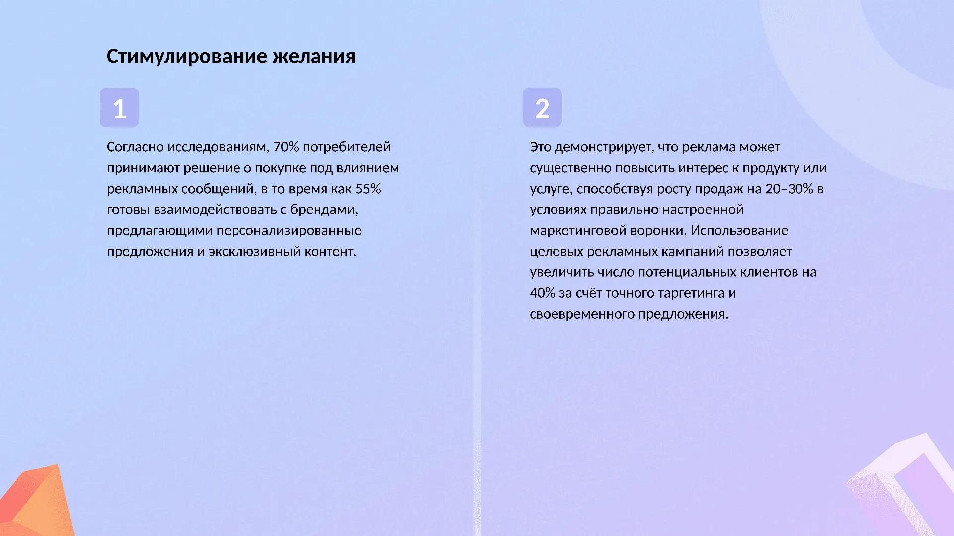 Стимулирование желания - слайд для презентации на тему 