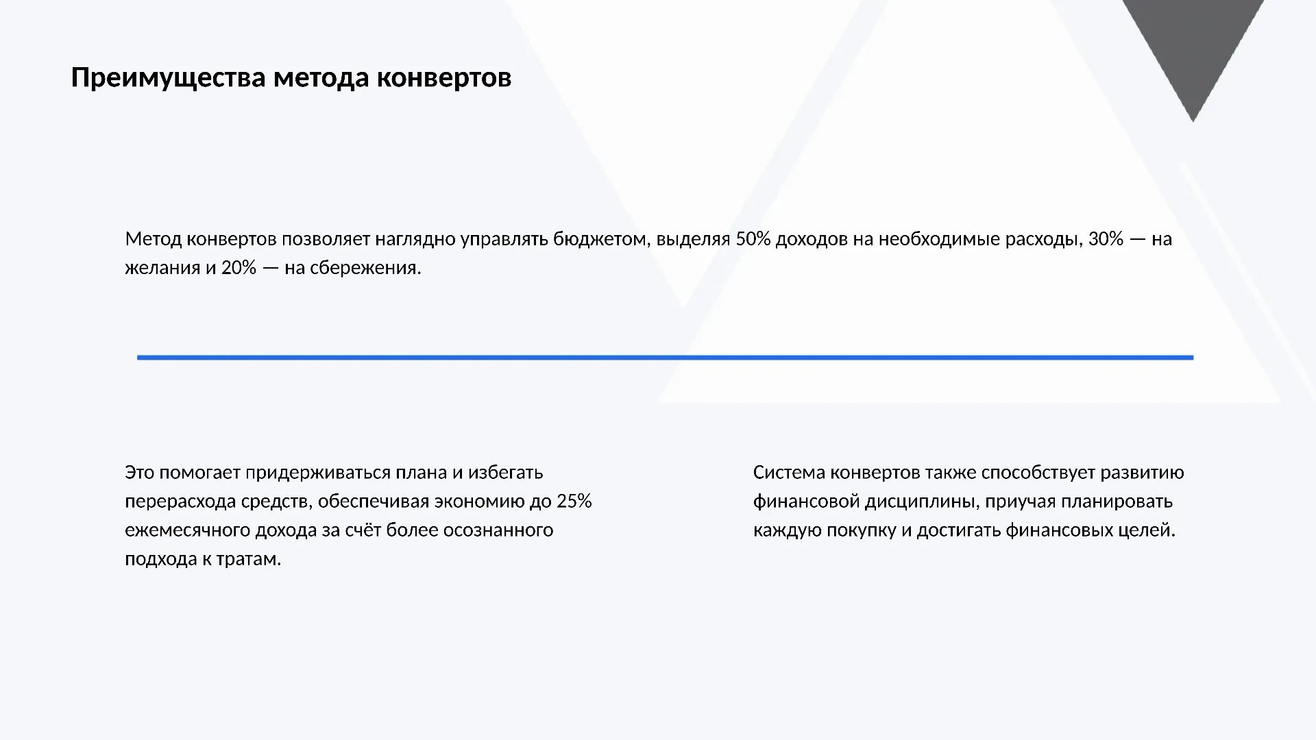 Преимущества метода конвертов - слайд для презентации на тему 