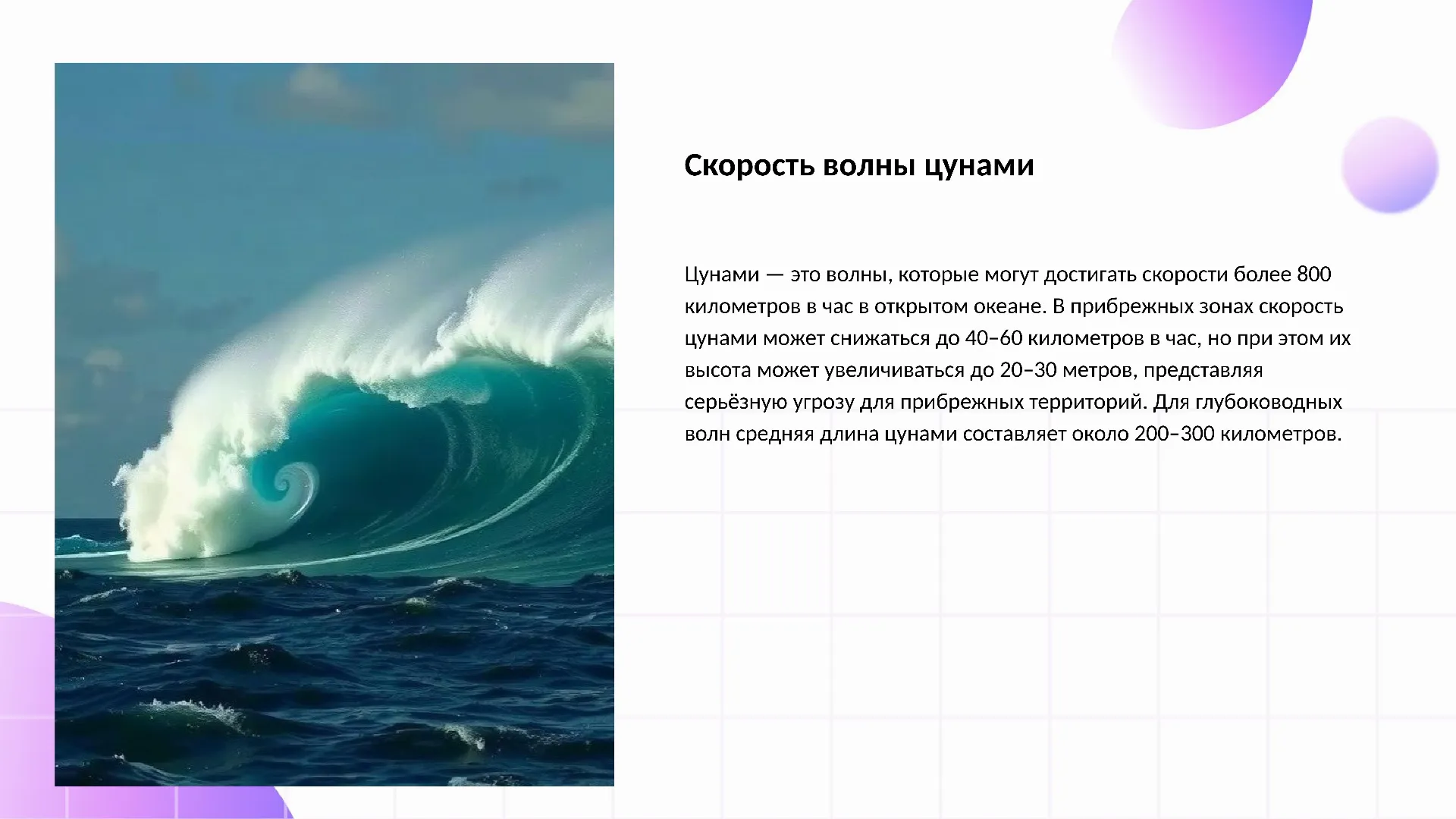 Скорость волны цунами - слайд для презентации на тему 