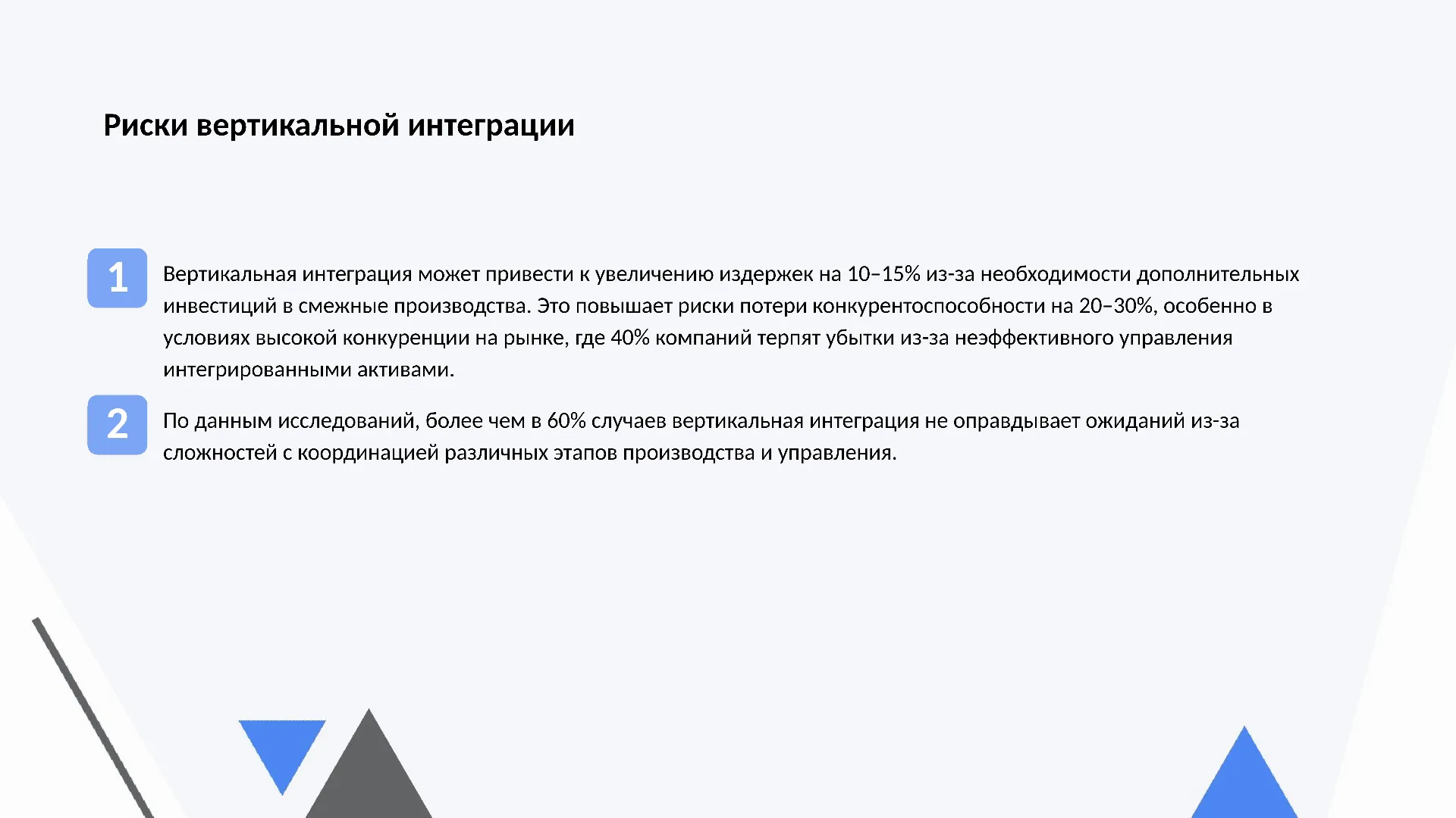 Риски вертикальной интеграции - слайд для презентации на тему 