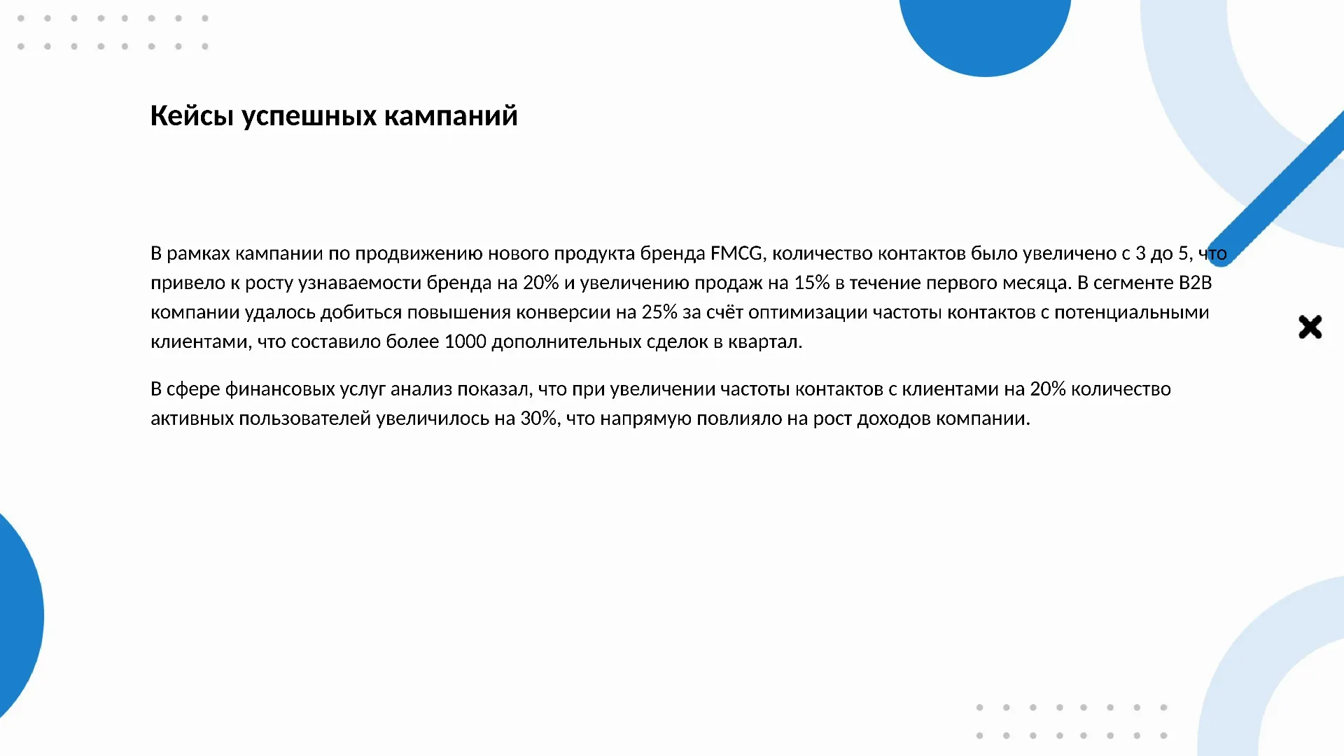 Кейсы успешных кампаний - слайд для презентации на тему 