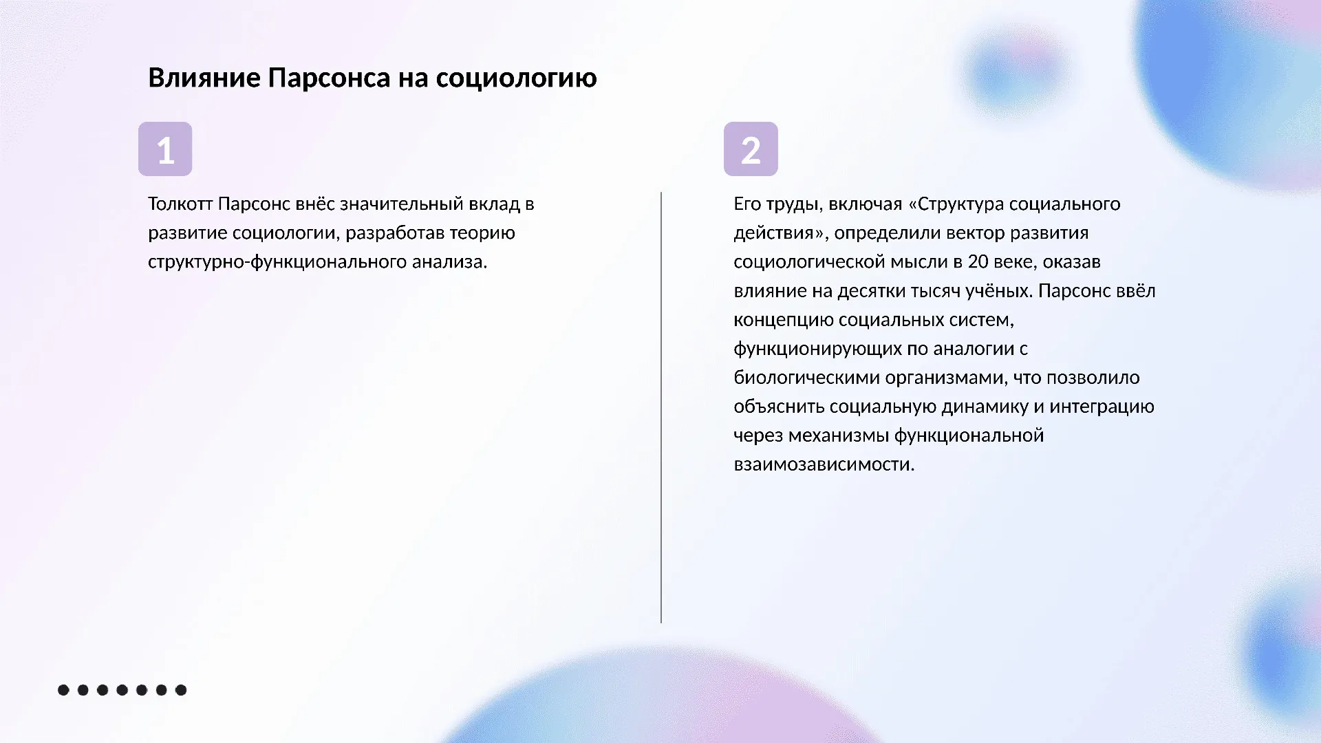 Влияние Парсонса на социологию - слайд для презентации на тему 