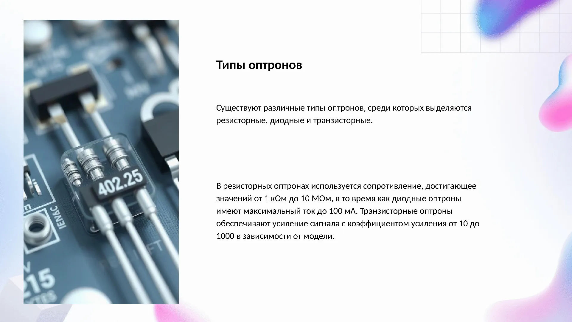 Типы оптронов - слайд для презентации на тему 