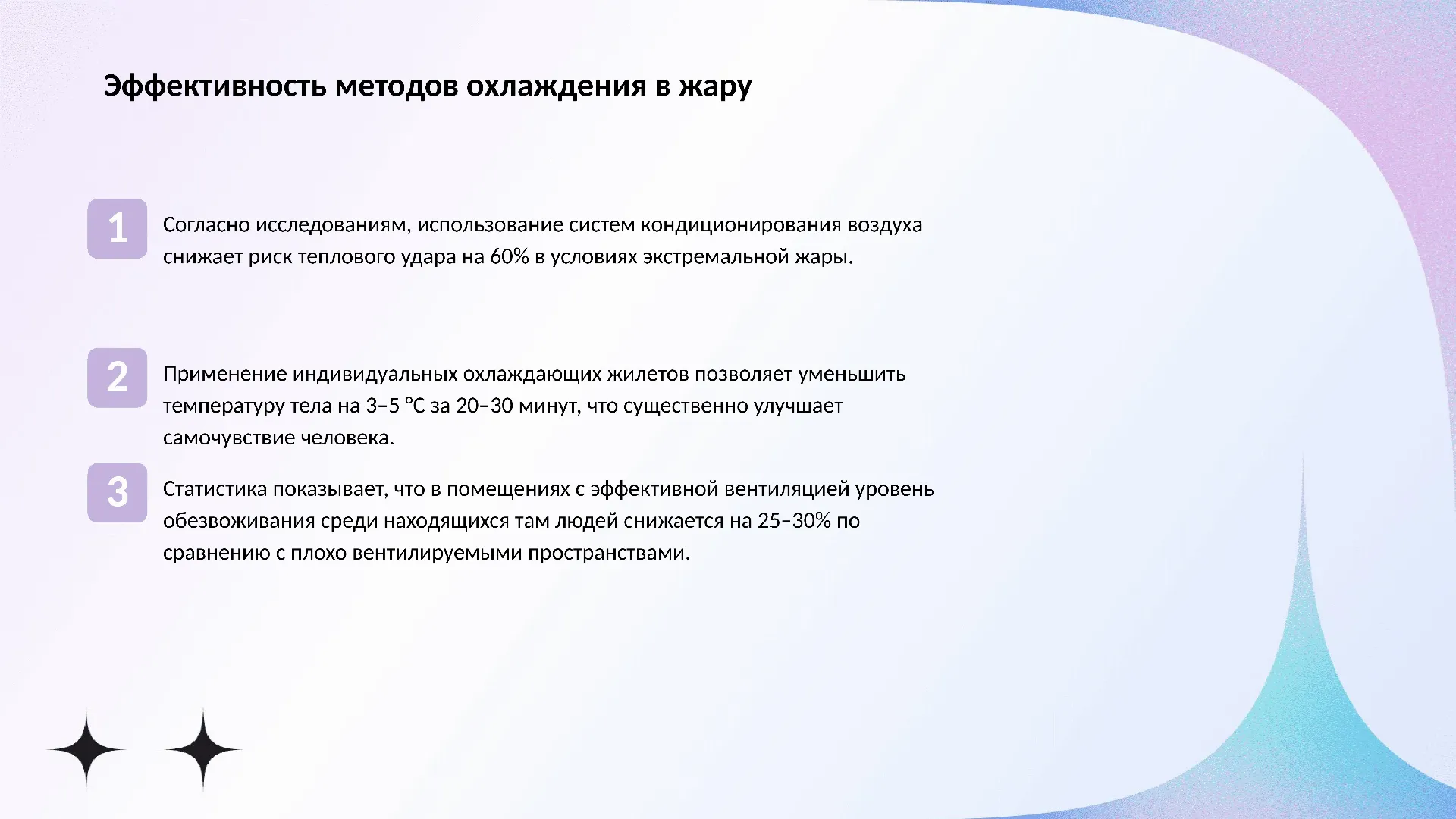 Эффективность методов охлаждения в жару - слайд для презентации на тему 