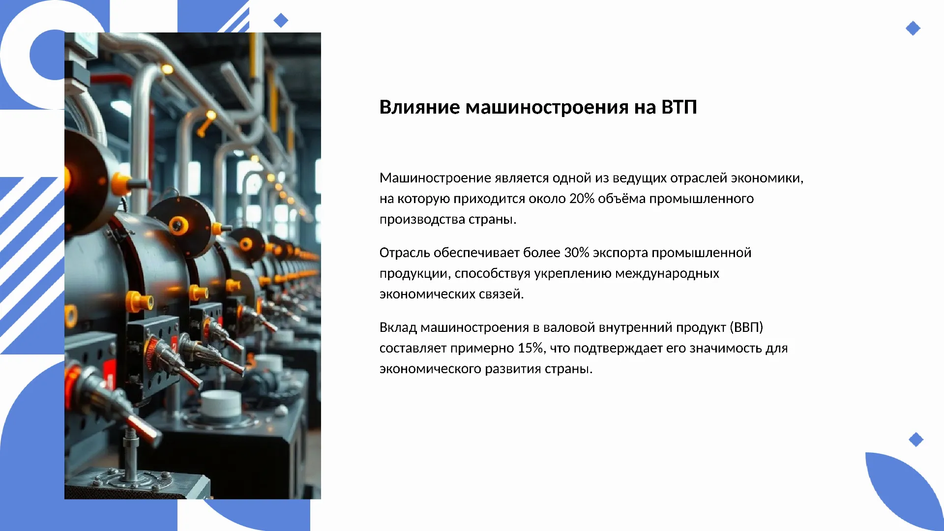 Влияние машиностроения на ВТП - слайд для презентации на тему 