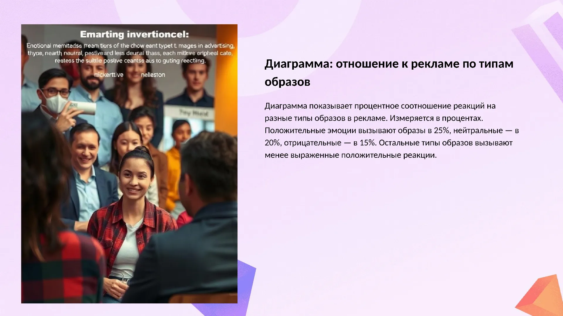Диаграмма: отношение к рекламе по типам образов - слайд для презентации на тему 