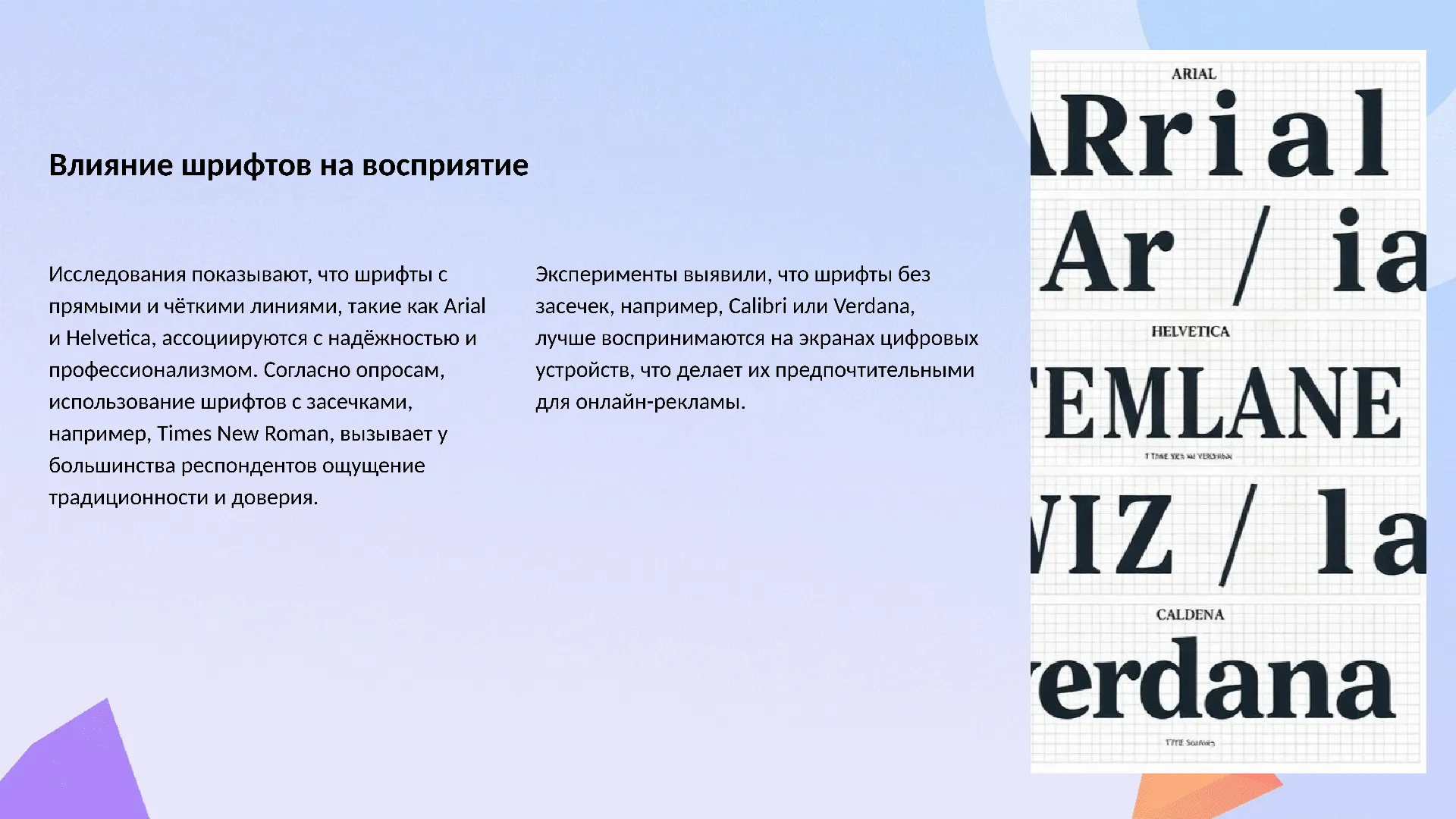 Влияние шрифтов на восприятие - слайд для презентации на тему 