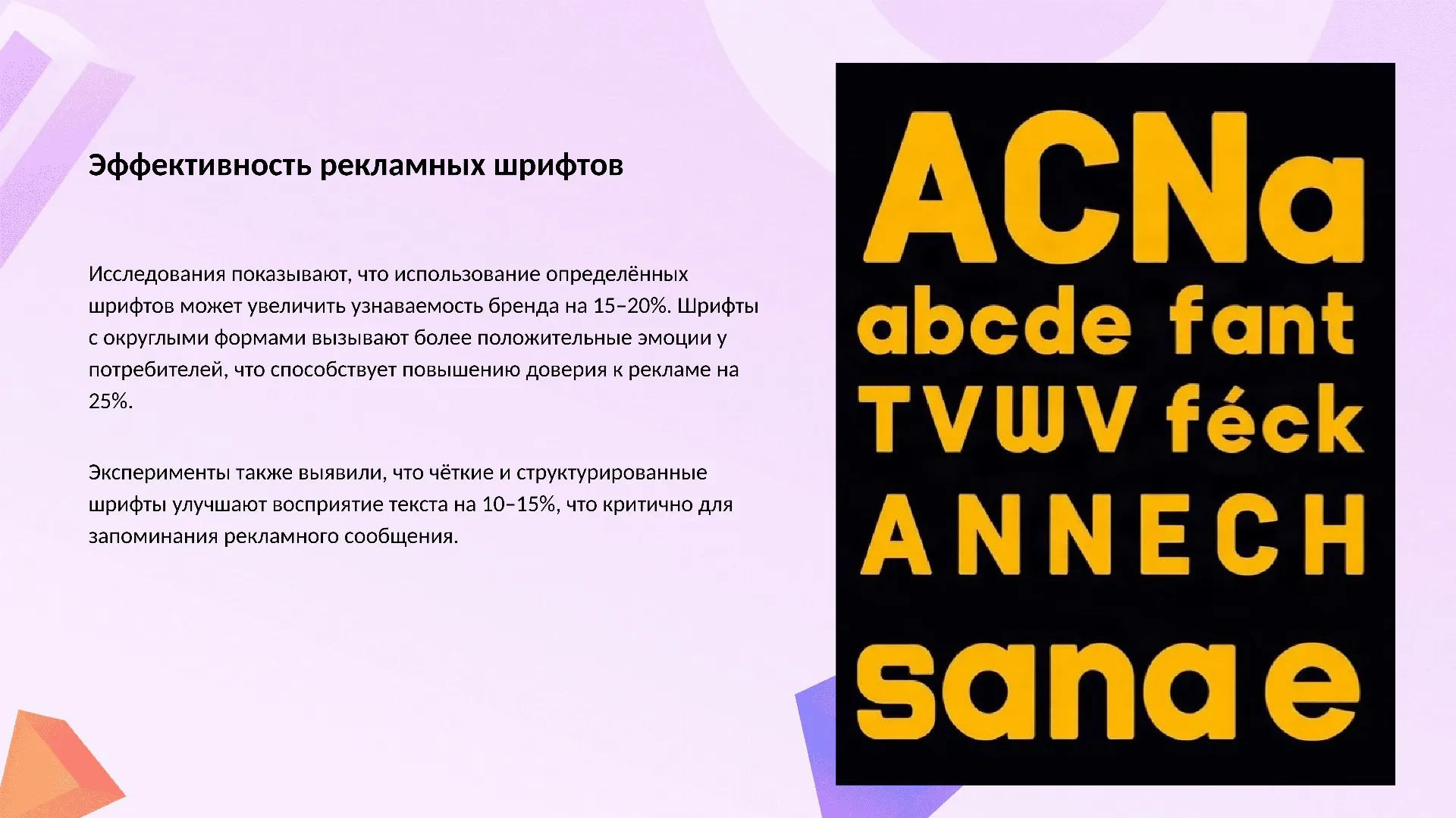 Эффективность рекламных шрифтов - слайд для презентации на тему 