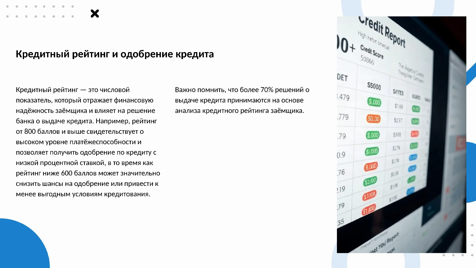 Кредитный рейтинг и одобрение кредита - слайд для презентации на тему 