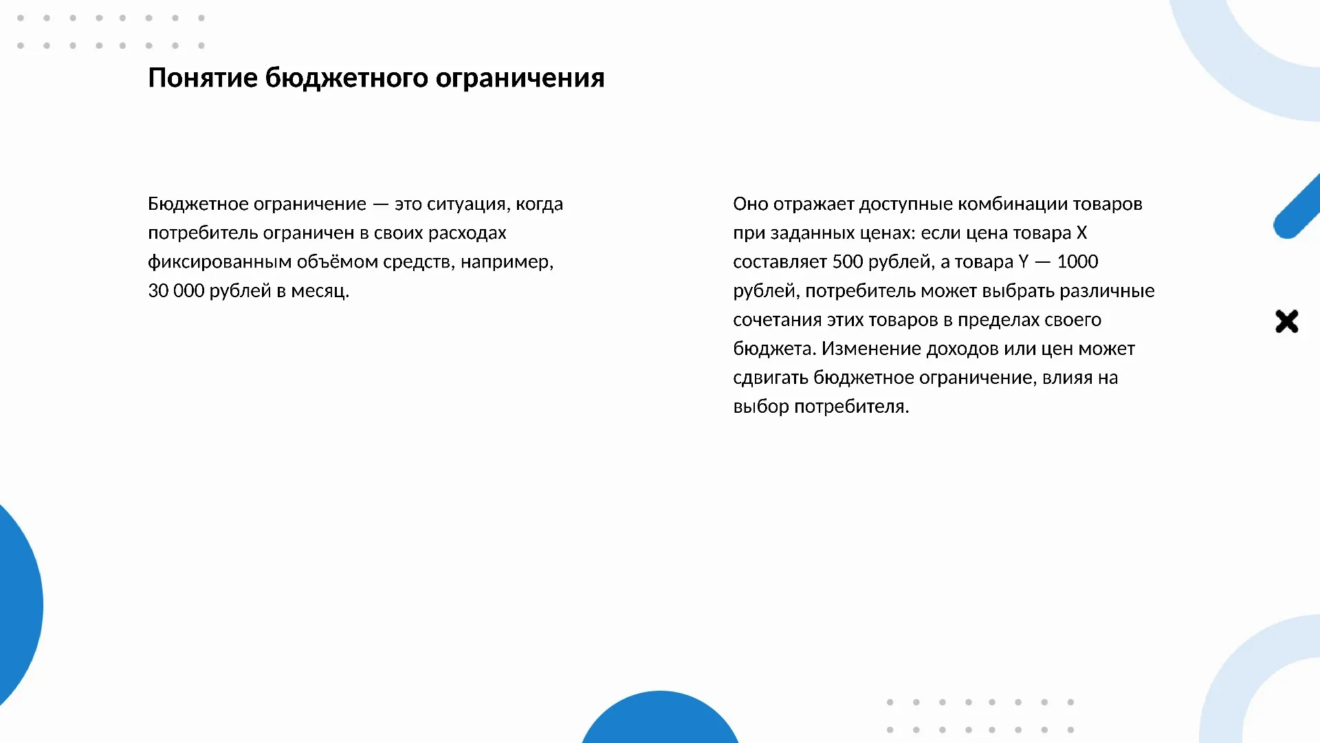 Понятие бюджетного ограничения - слайд для презентации на тему 