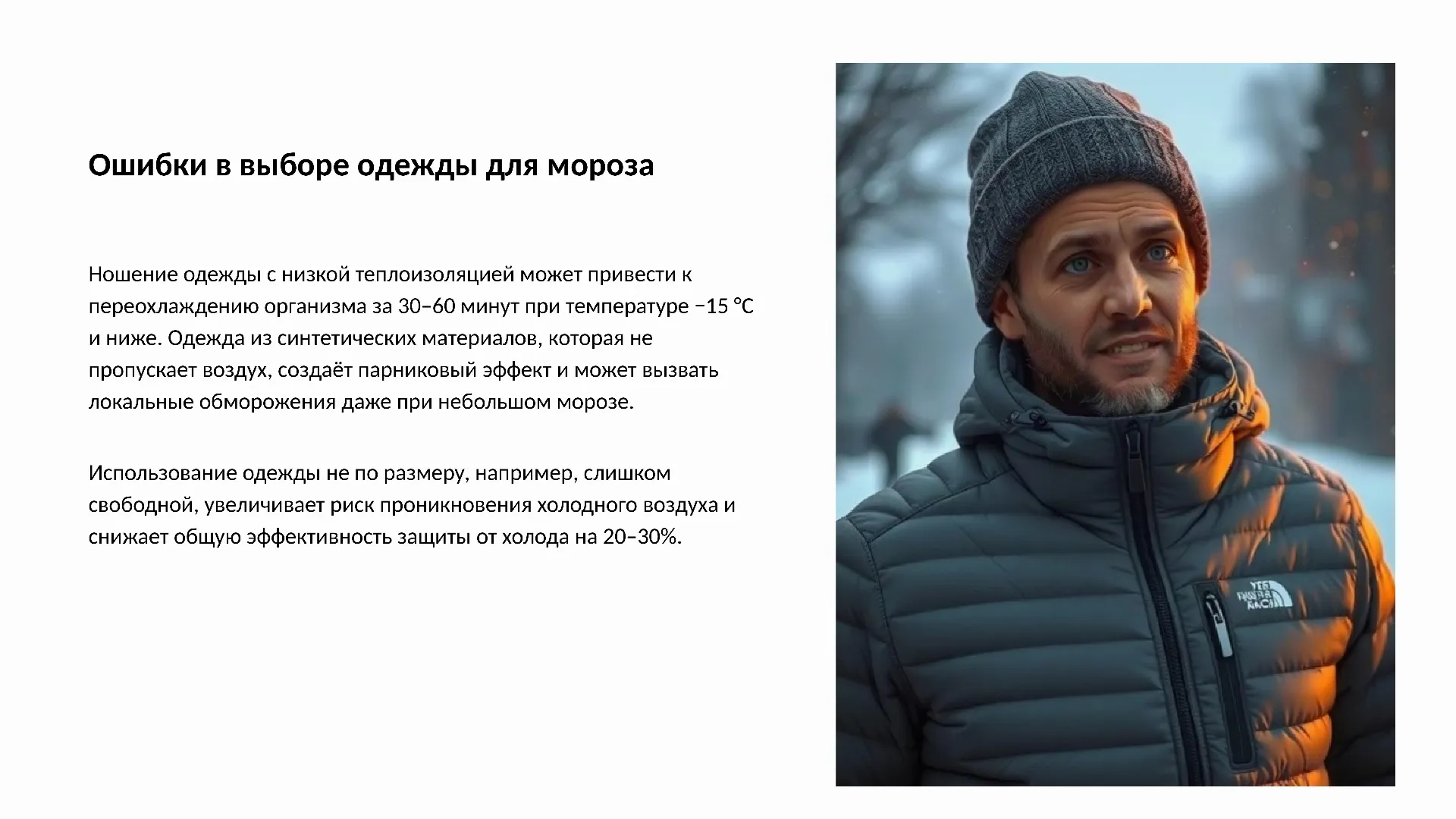 Ошибки в выборе одежды для мороза - слайд для презентации на тему 