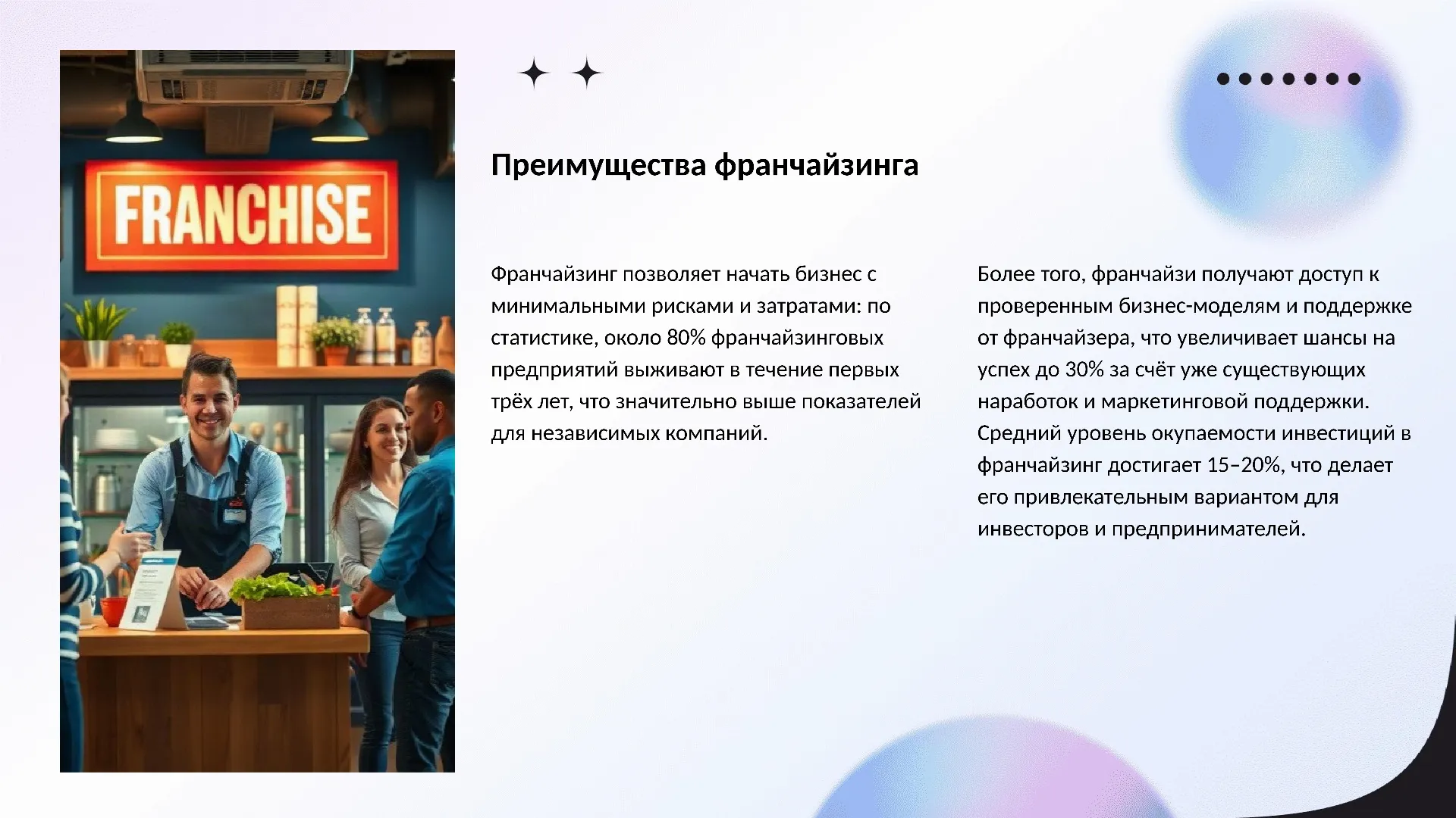 Преимущества франчайзинга - слайд для презентации на тему 