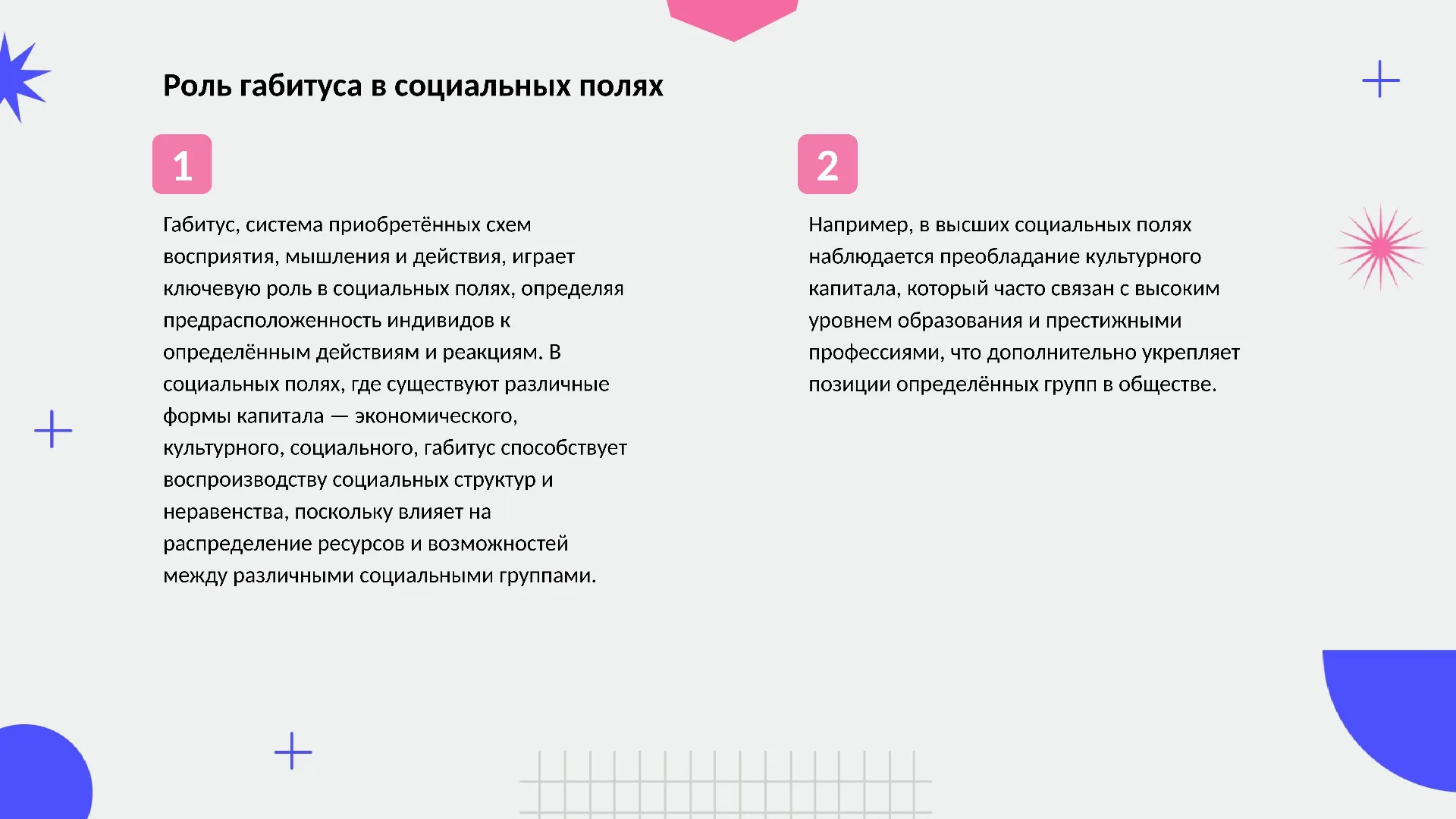 Роль габитуса в социальных полях - слайд для презентации на тему 