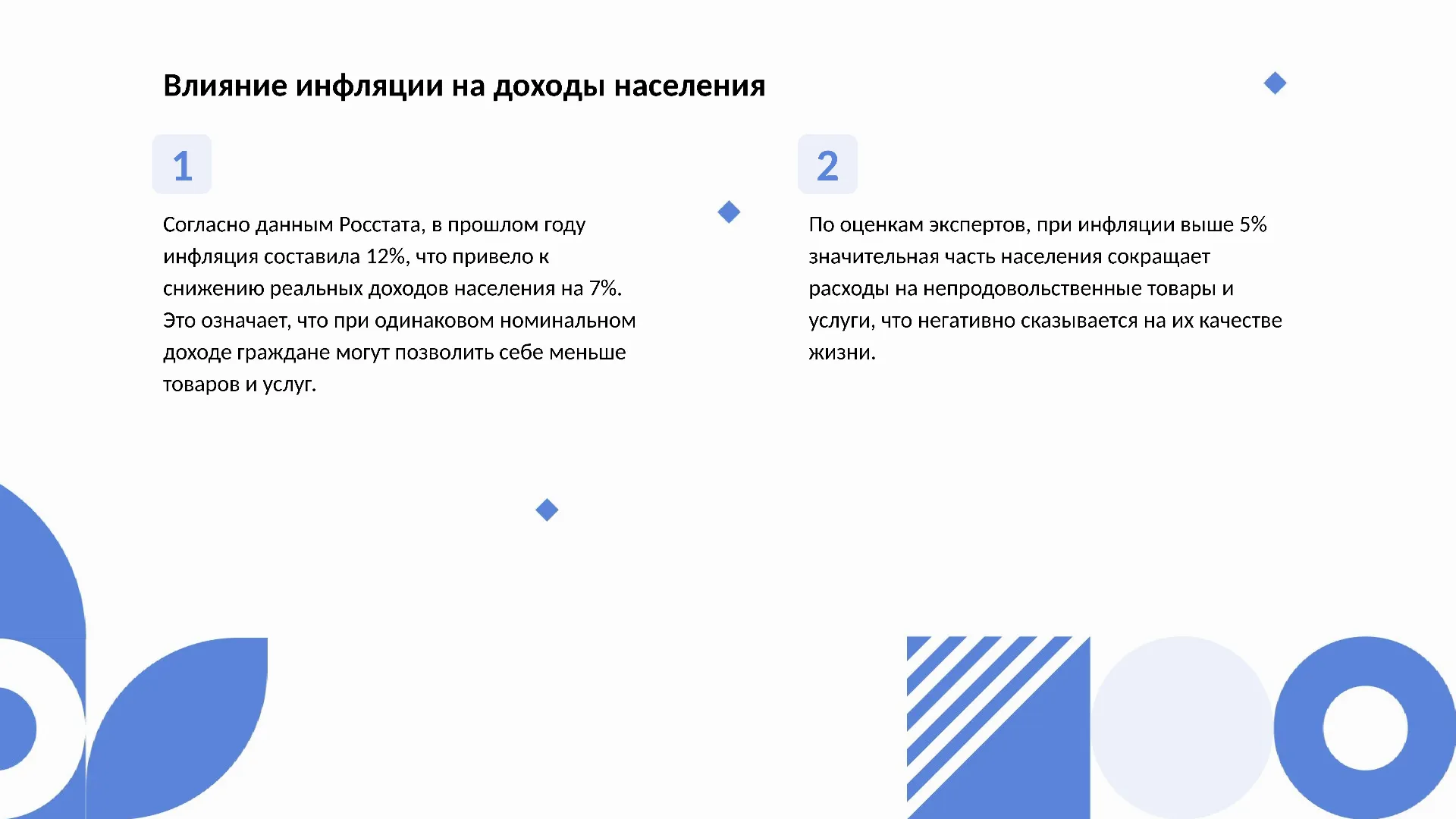 Влияние инфляции на доходы населения - слайд для презентации на тему 