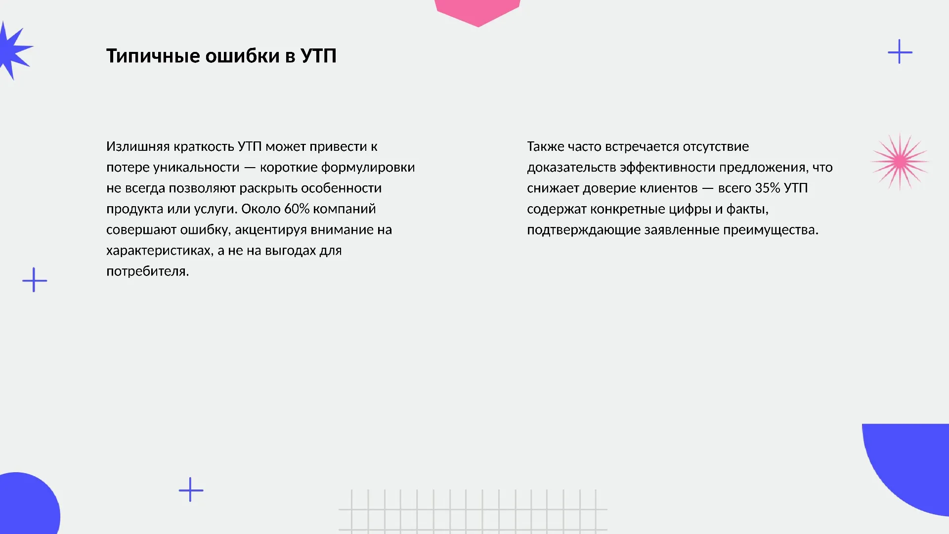 Типичные ошибки в УТП - слайд для презентации на тему 