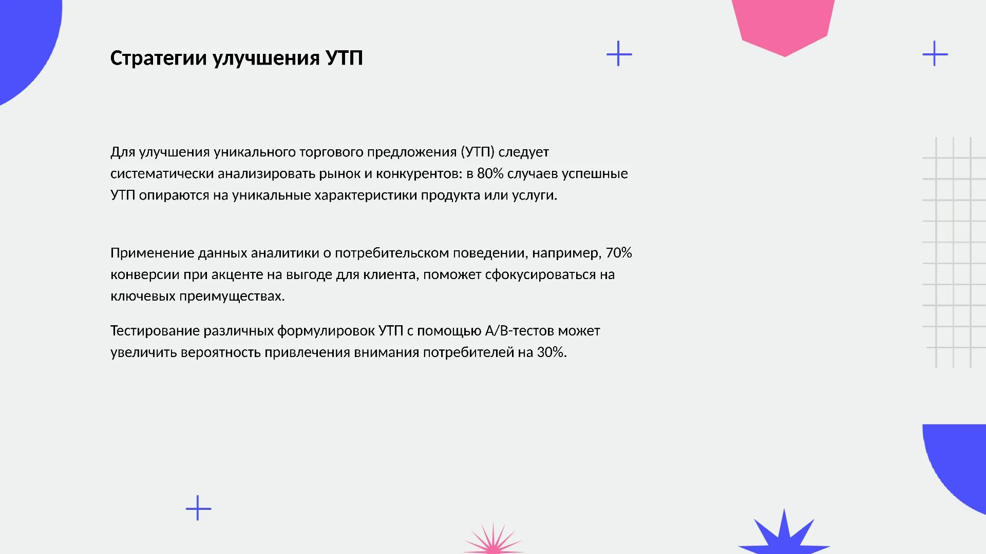 Стратегии улучшения УТП - слайд для презентации на тему 
