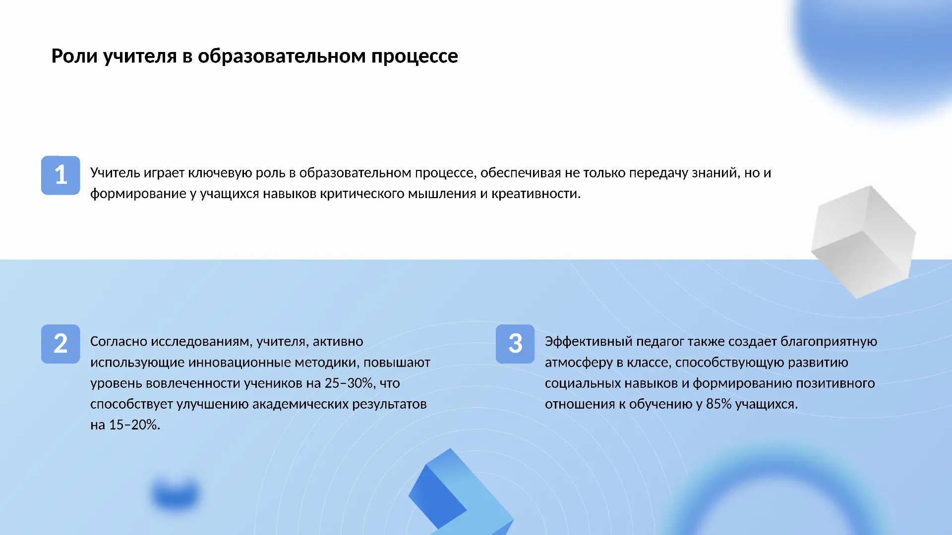 Роли учителя в образовательном процессе - слайд для презентации на тему 
