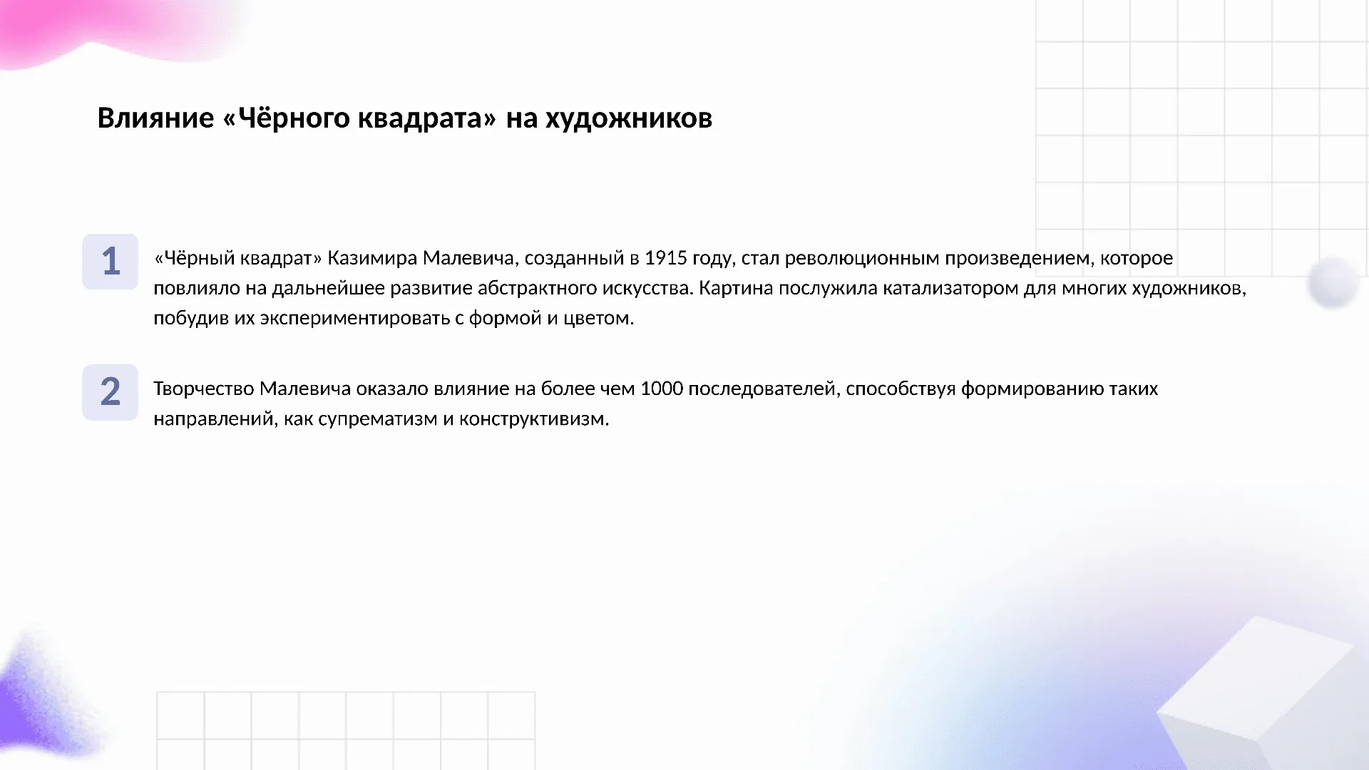 Влияние «Чёрного квадрата» на художников - слайд для презентации на тему 