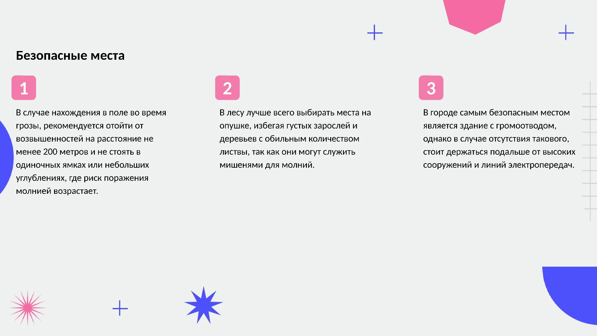 Безопасные места - слайд для презентации на тему 