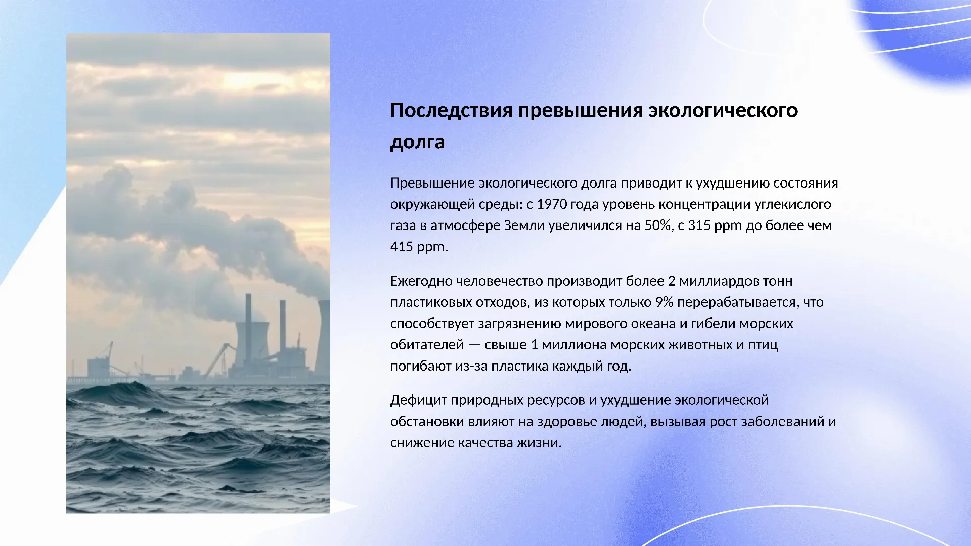 Последствия превышения экологического долга - слайд для презентации на тему 