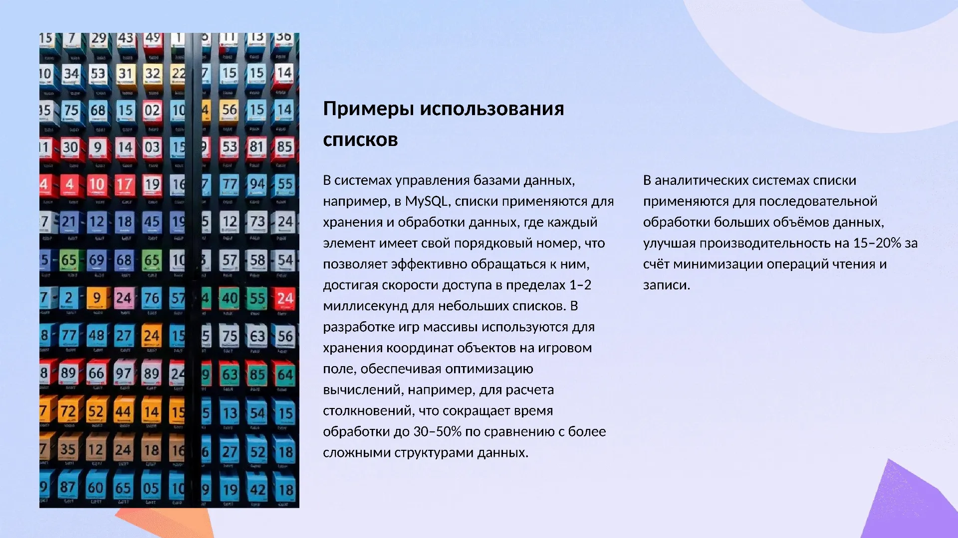 Примеры использования списков - слайд для презентации на тему 