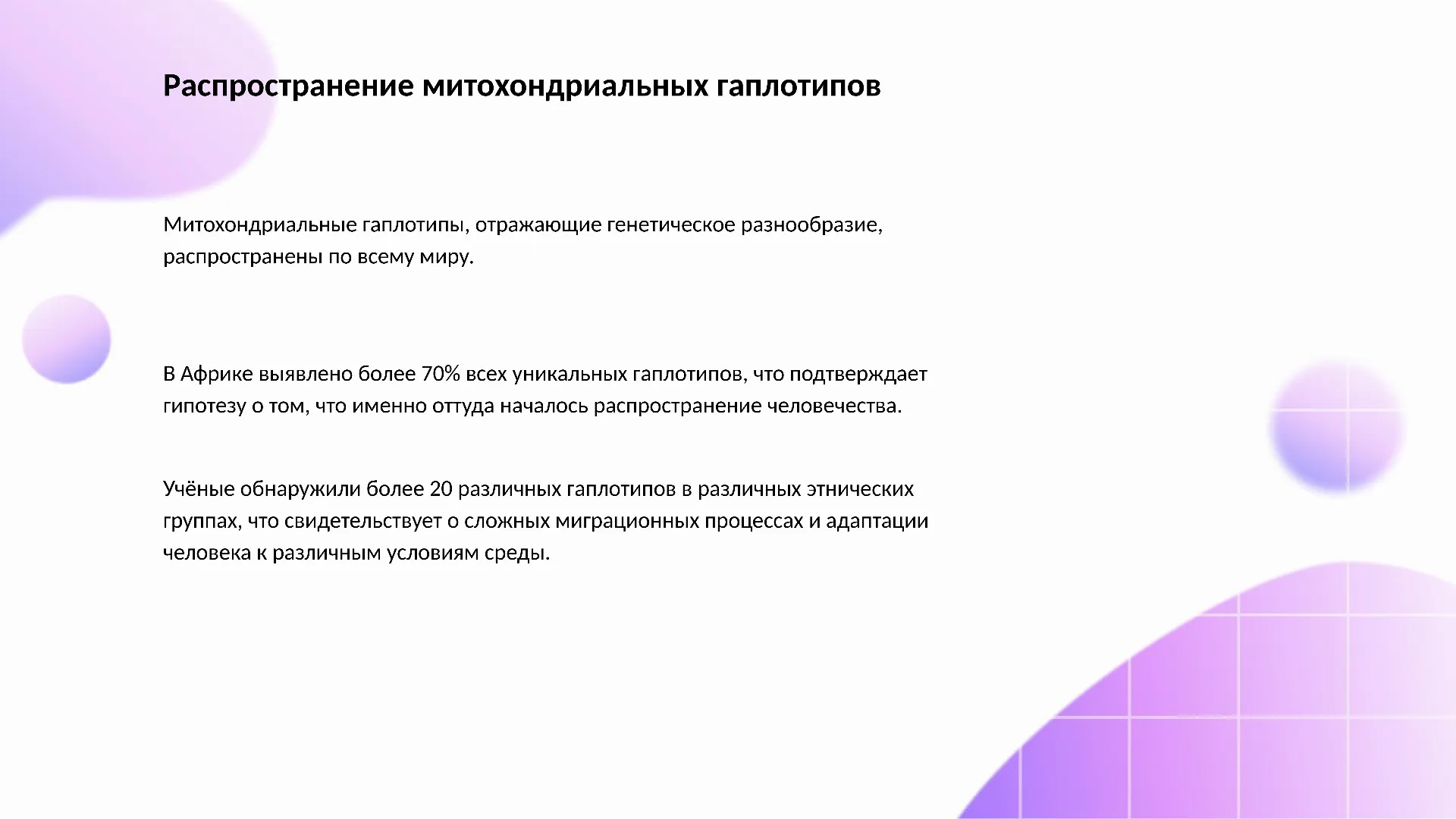 Распространение митохондриальных гаплотипов - слайд для презентации на тему 