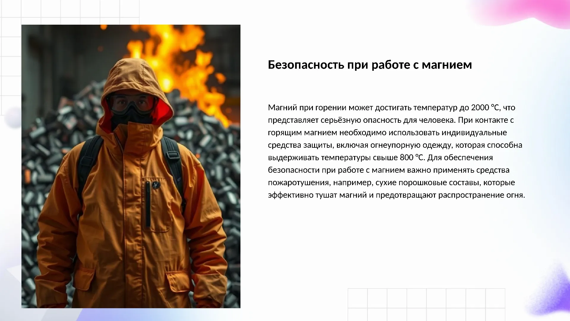 Безопасность при работе с магнием - слайд для презентации на тему 