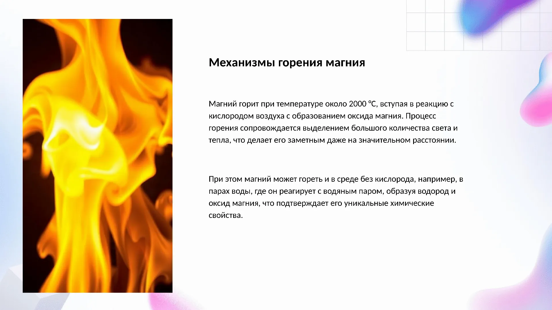 Механизмы горения магния - слайд для презентации на тему 