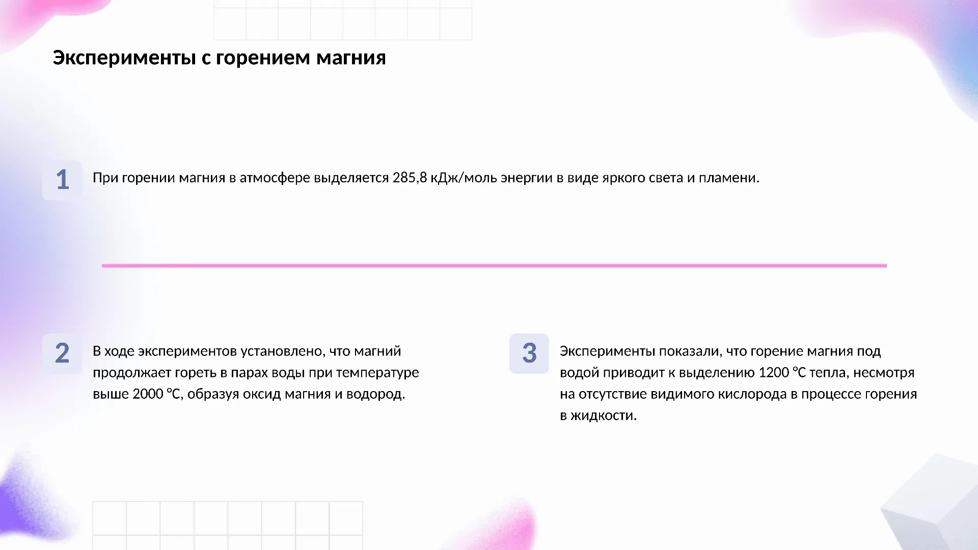 Эксперименты с горением магния - слайд для презентации на тему 