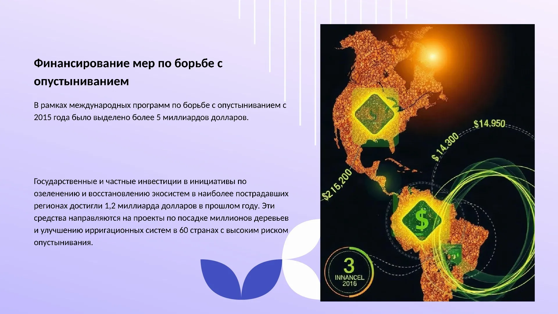 Финансирование мер по борьбе с опустыниванием - слайд для презентации на тему 