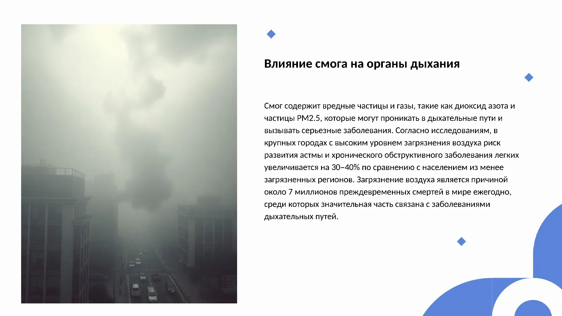 Влияние смога на органы дыхания - слайд для презентации на тему 