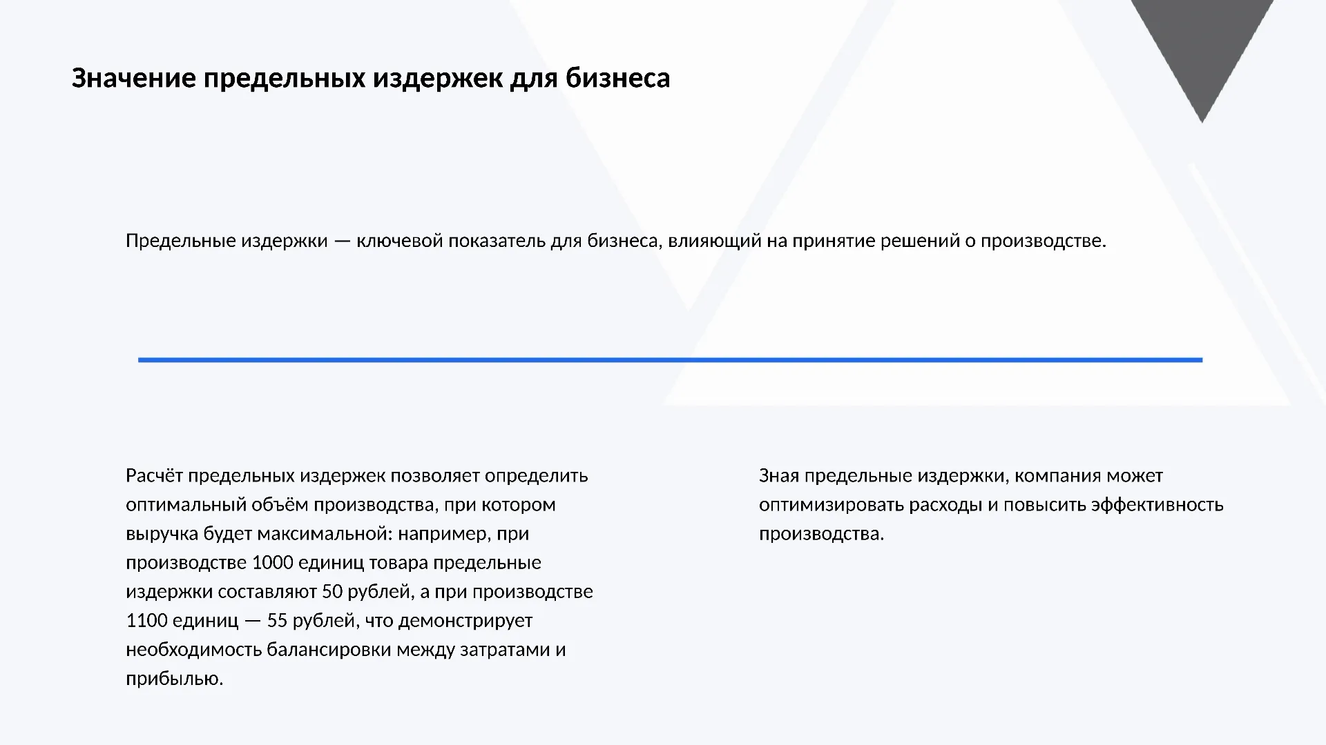 Значение предельных издержек для бизнеса - слайд для презентации на тему 