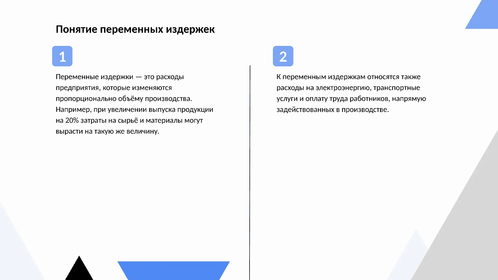 Понятие переменных издержек - слайд для презентации на тему 