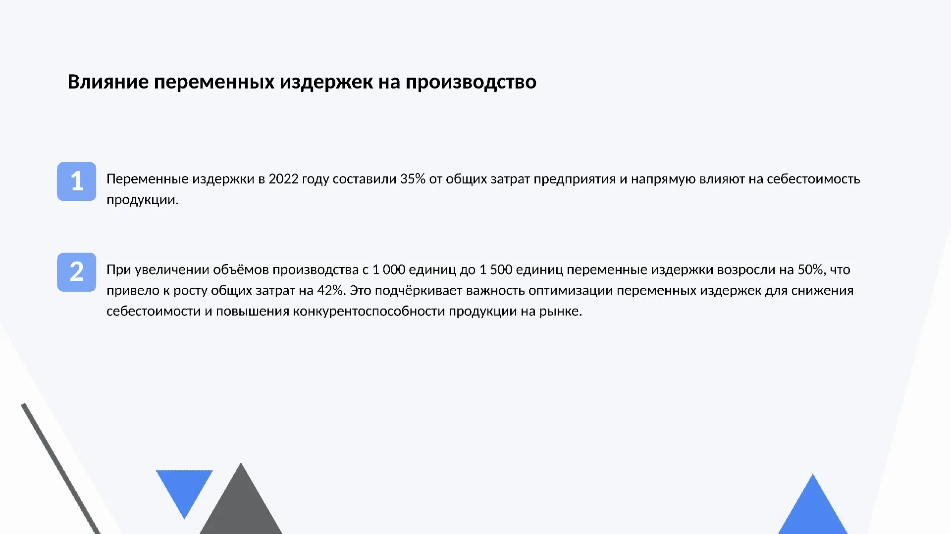 Влияние переменных издержек на производство - слайд для презентации на тему 