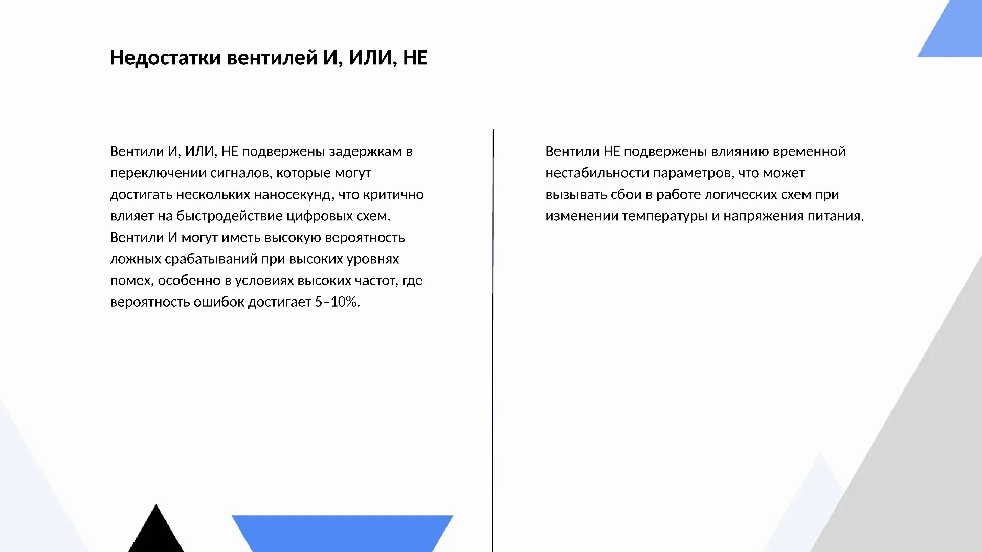 Недостатки вентилей И, ИЛИ, НЕ - слайд для презентации на тему 
