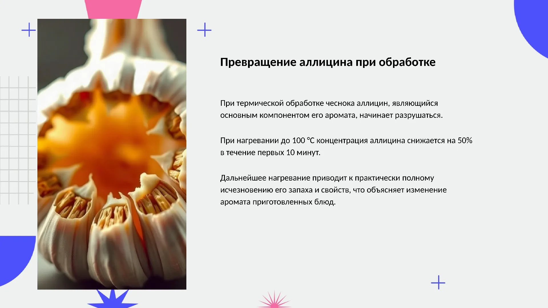 Превращение аллицина при обработке - слайд для презентации на тему 