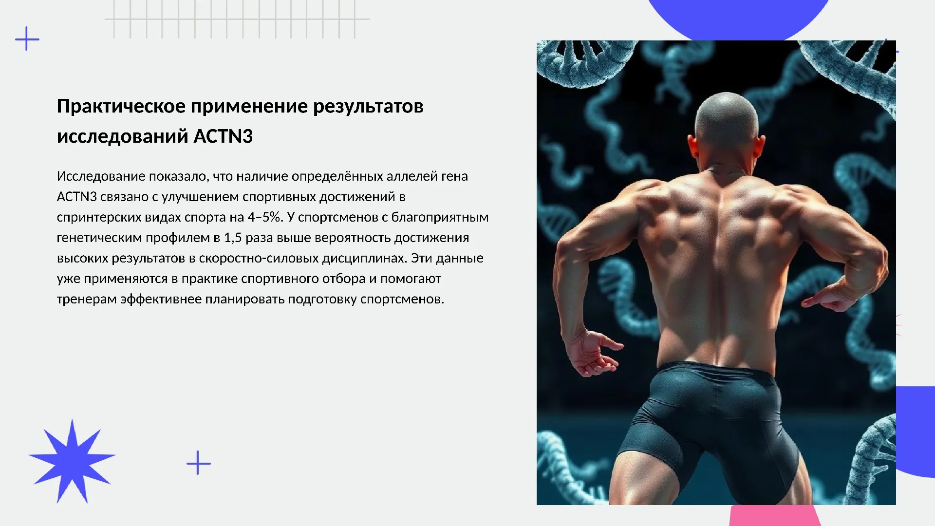 Практическое применение результатов исследований ACTN3 - слайд для презентации на тему 
