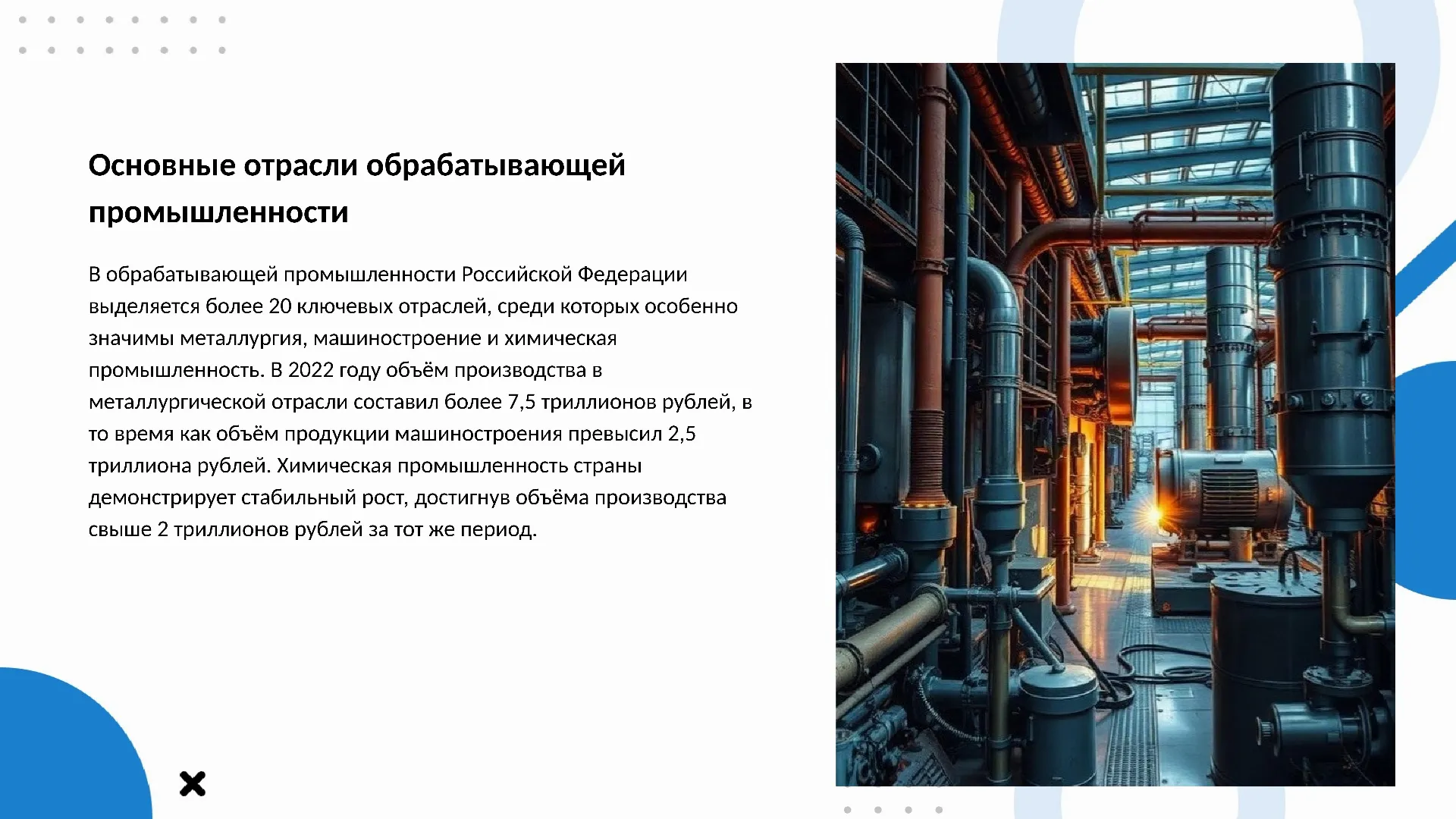 Основные отрасли обрабатывающей промышленности - слайд для презентации на тему 