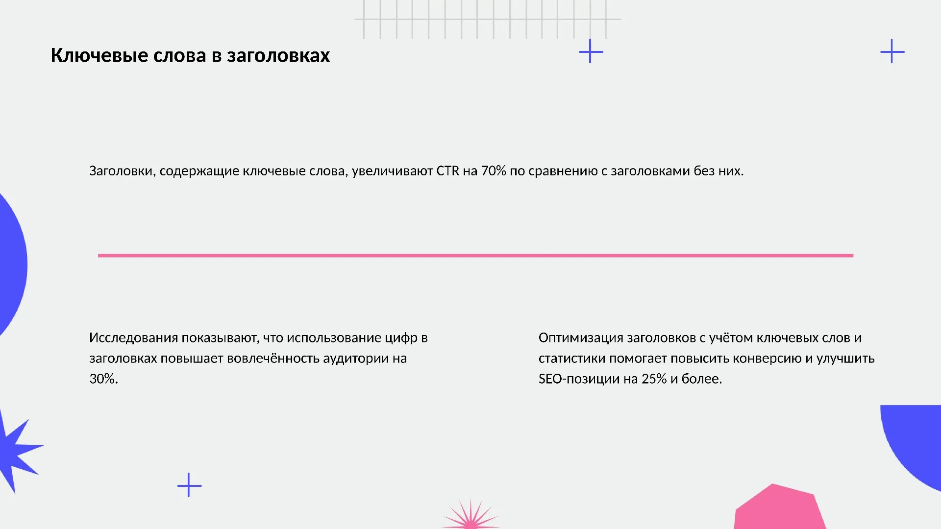 Ключевые слова в заголовках - слайд для презентации на тему 